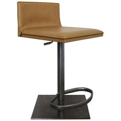 Tabouret de bar de comptoir contemporain en aluminium brossé Frag cuir italien