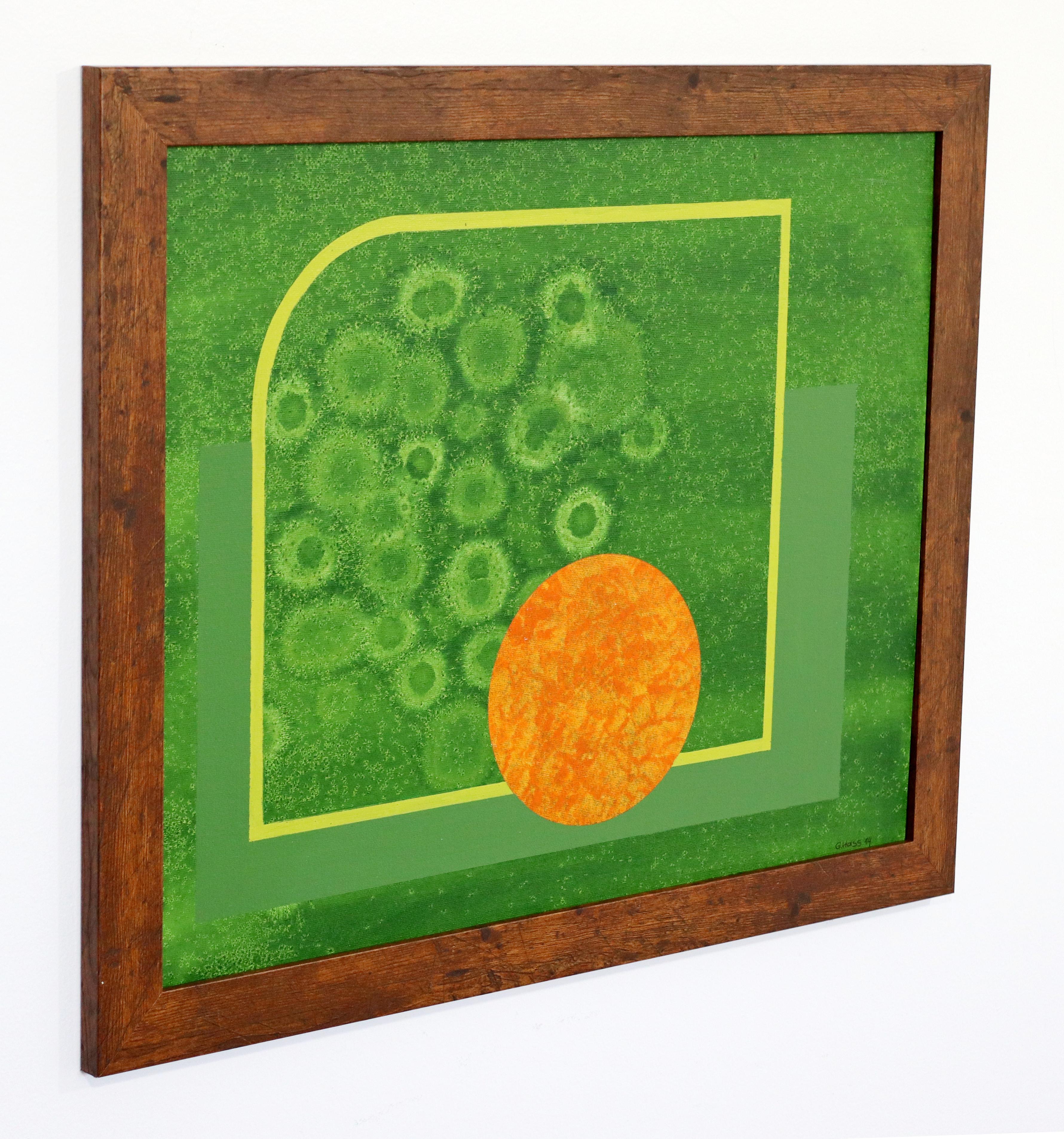 For your consideration is a gorgeous, framed, geometric painting on board, signed by Gunda Hass, dated 2014. In excellent condition. The dimensions are 18