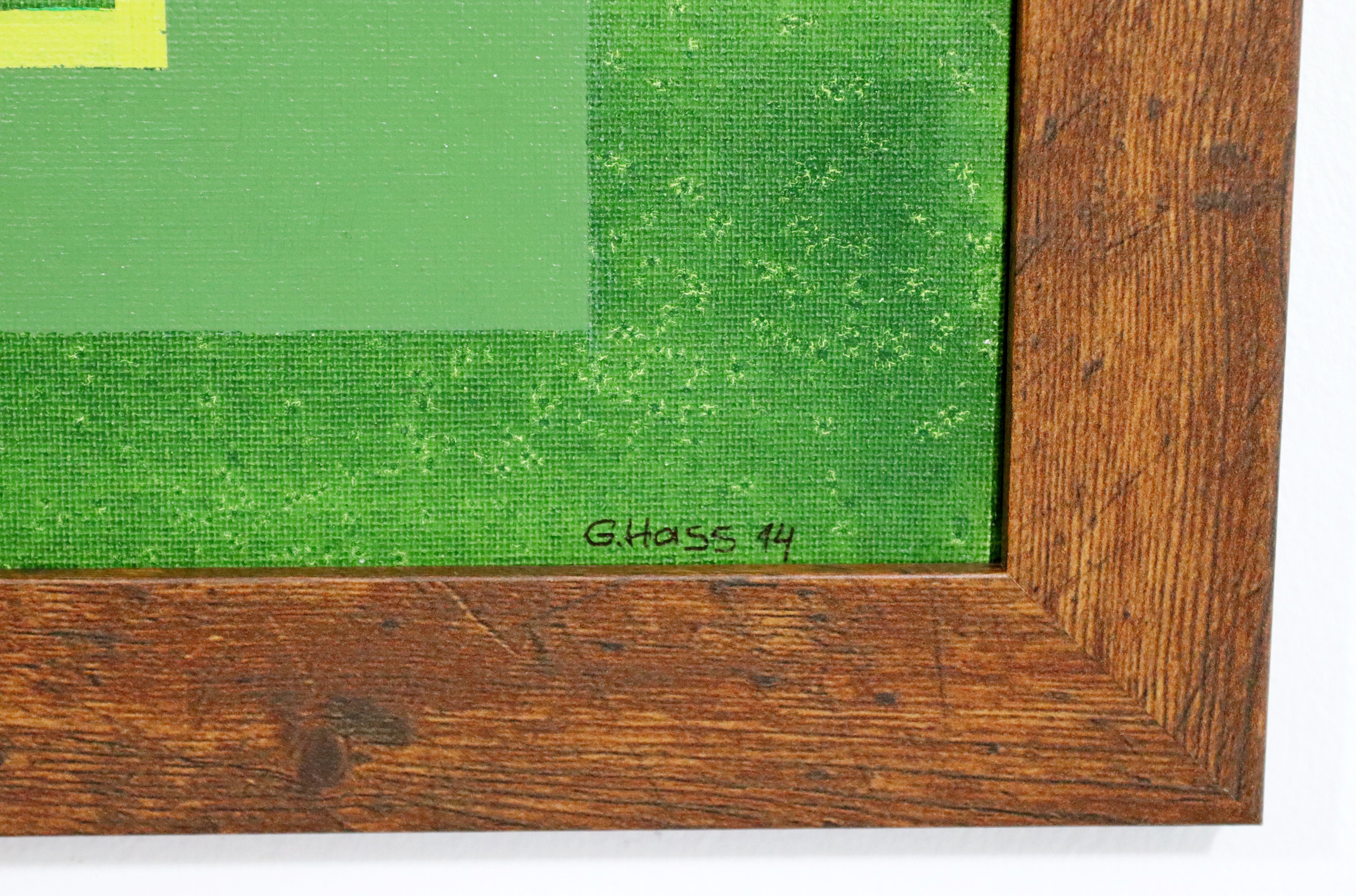 XXIe siècle et contemporain Peinture acrylique contemporaine moderniste encadrée de Gunda Hass signée Vert Orange en vente