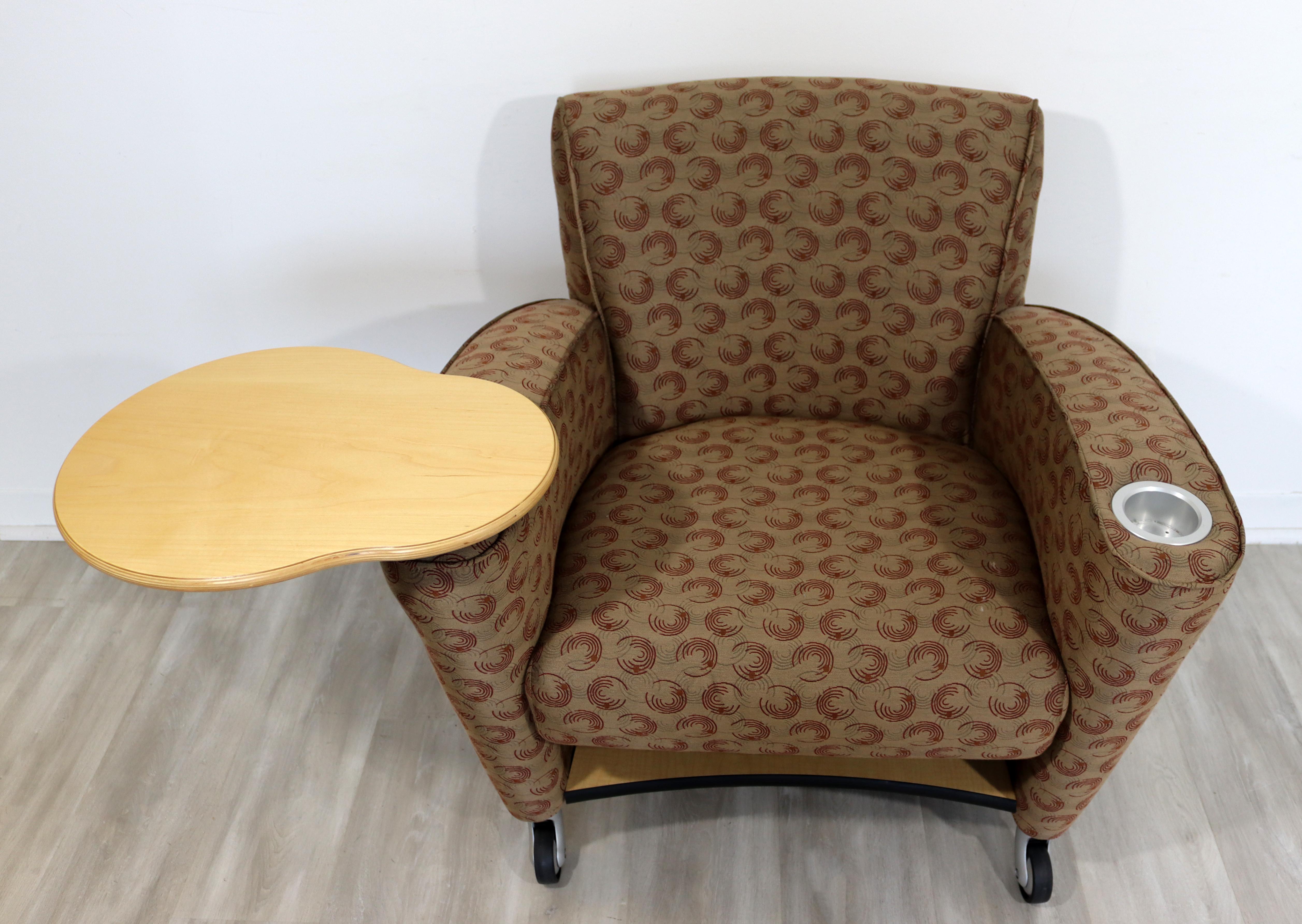 American Contemporary Modernist Loewenstein Beige Fabric Tablet Armchair Adjustable Table