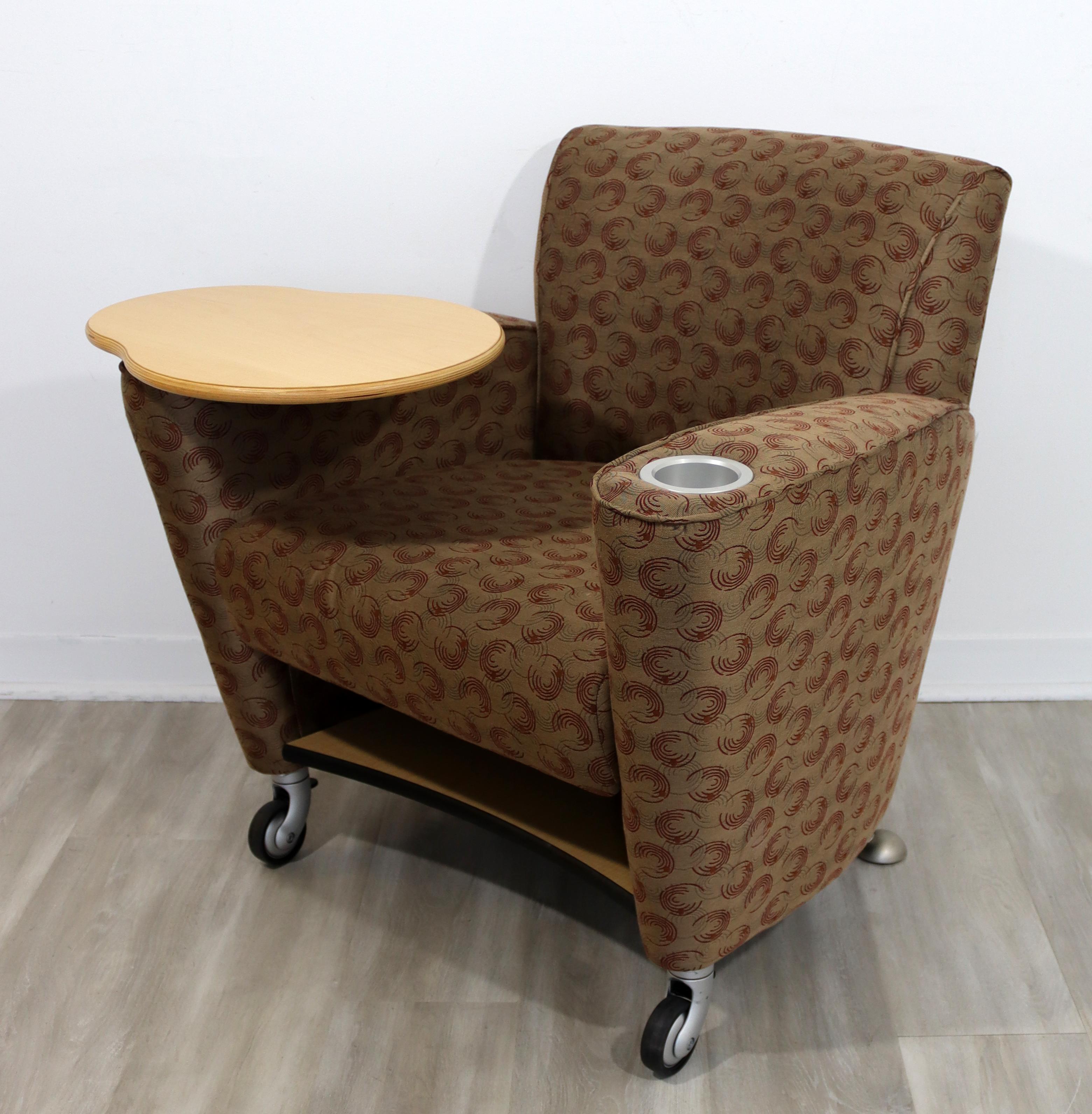 Contemporary Modernist Loewenstein Beige Fabric Tablet Armchair Adjustable Table In Good Condition In Keego Harbor, MI