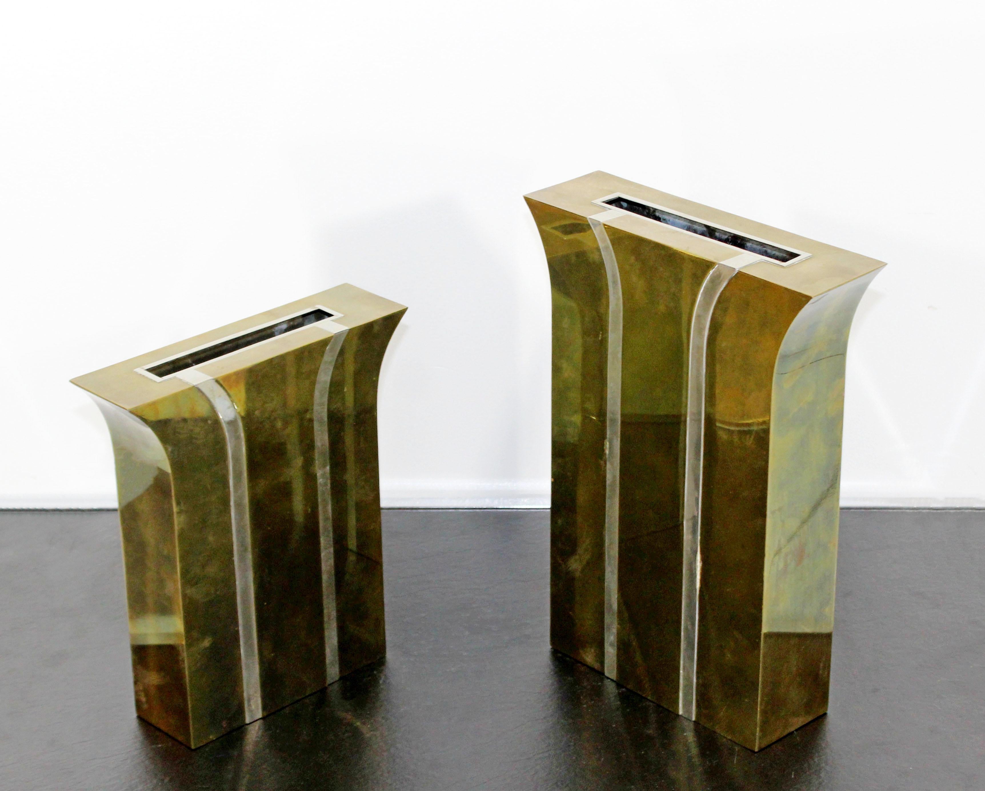 Contemporary Modernist Mixed Metal Brass Decorative Vases Made in Italy, 1980s In Good Condition In Keego Harbor, MI