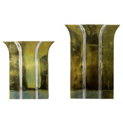 Contemporary Modernist Mixed Metal Brass Decorative Vases Made in Italy, 1980s