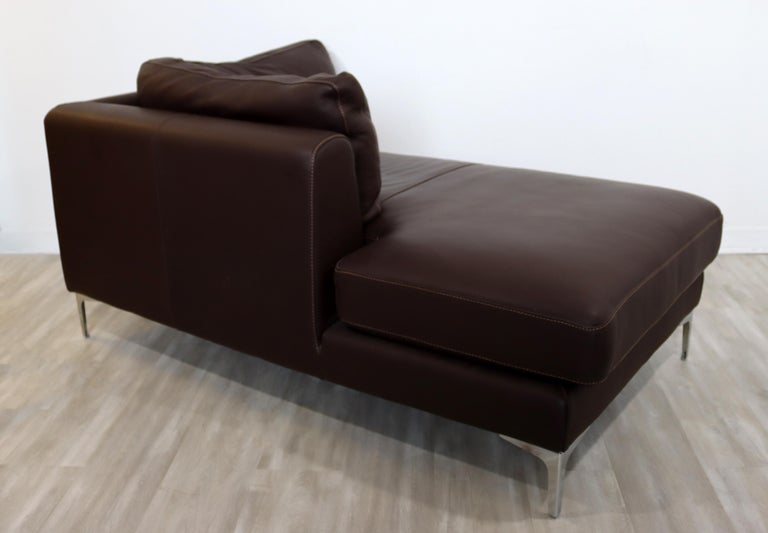 Contemporary Modernist Nicoletti Brown Leather Chaise Lounge Sofa