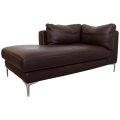 Contemporary Modernist Nicoletti Brown Leather Chaise Lounge Sofa, Italy