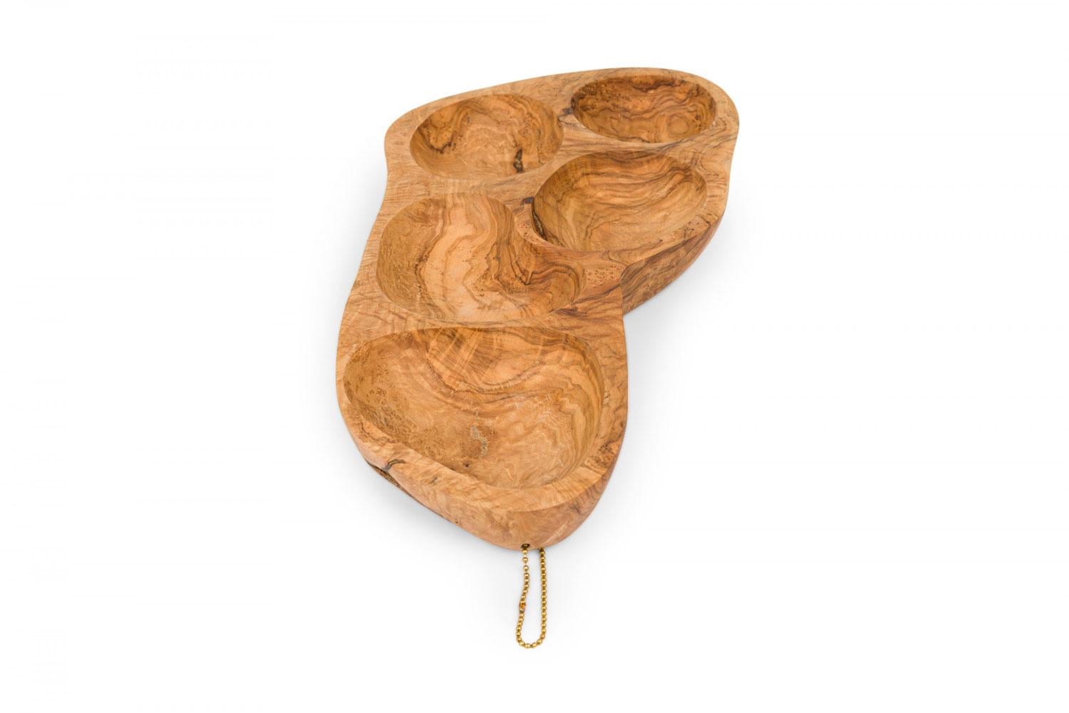 Contemporary Modernist Olive Wood Multi-Compartment Tray (amerikanisch) im Angebot