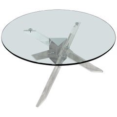 Contemporary Modernist Pace Style Glass Chrome Lucite Coffee Table