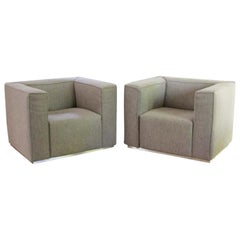 Vintage Contemporary Modernist Pair of Gray Lounge Chairs Chrome Base Italy Cassina