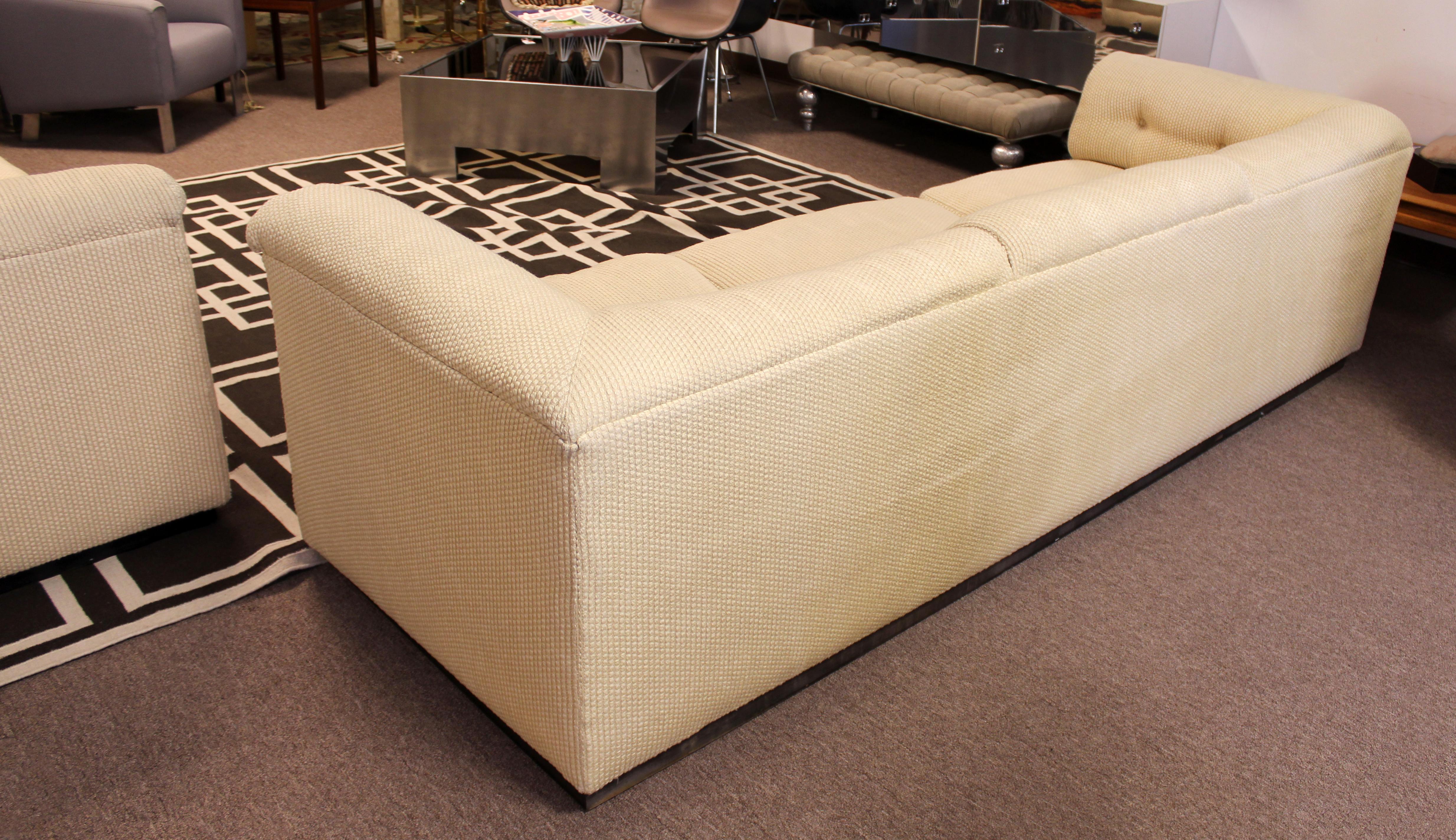 Contemporary Modernist Pair of Tufted Cream Directional Sofas, 1980s 2