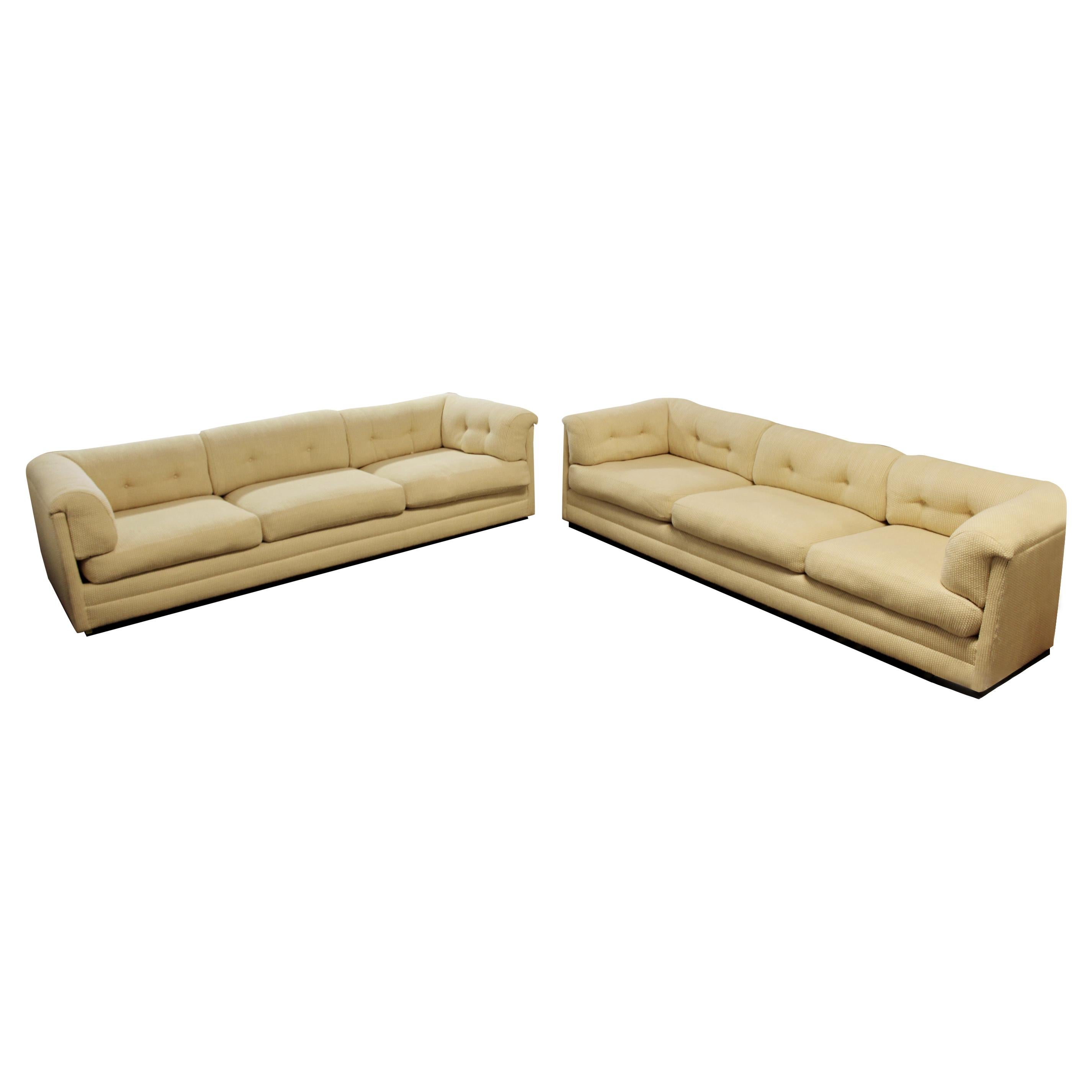 Contemporary Modernist Pair of Tufted Cream Directional Sofas, 1980s