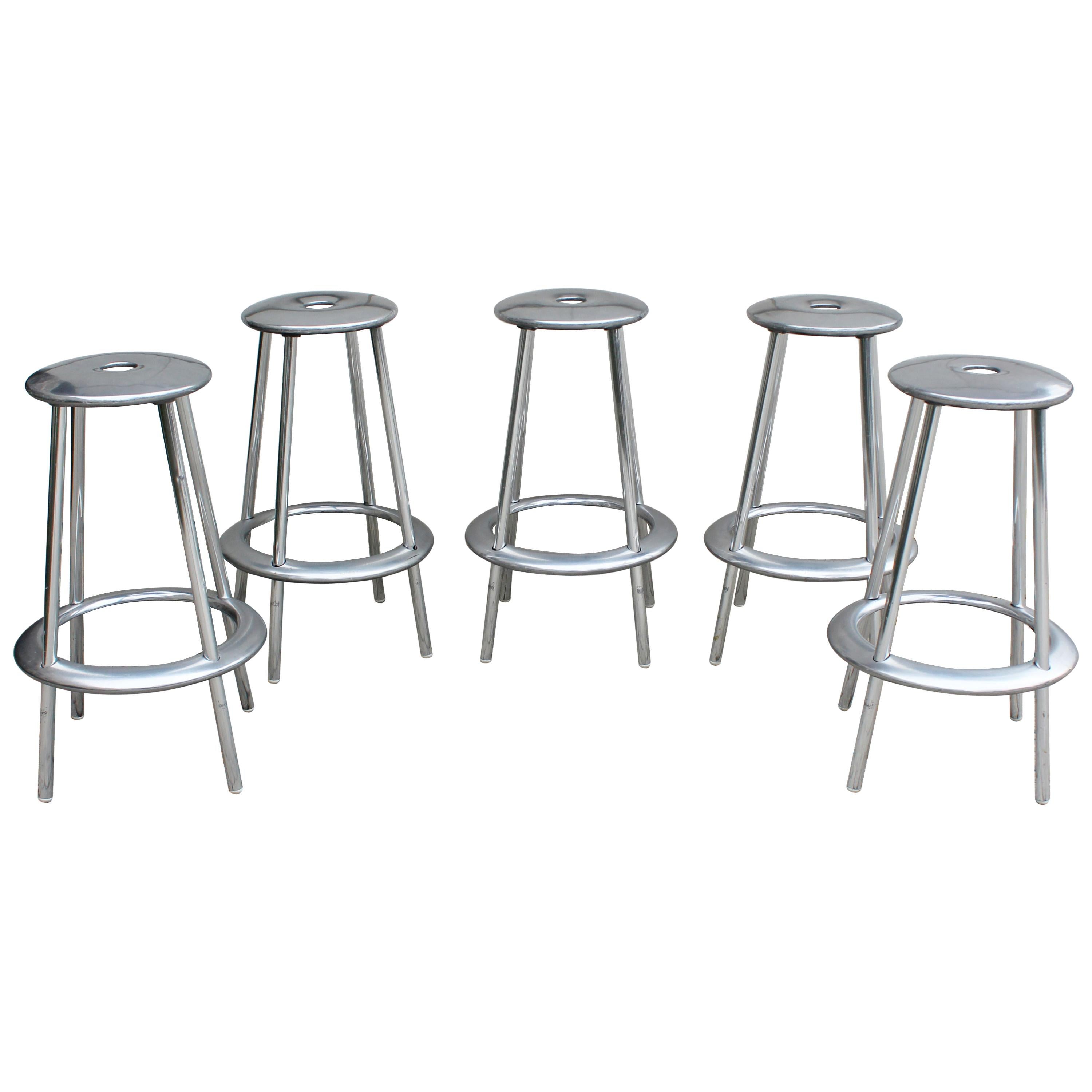Contemporary Modernist Polished Aluminum Set of 5 Bar Stools by Allermuir, 1990s
