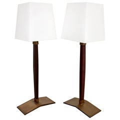 Contemporary Modernist Style Pair of Metal and Wood Table Lamps