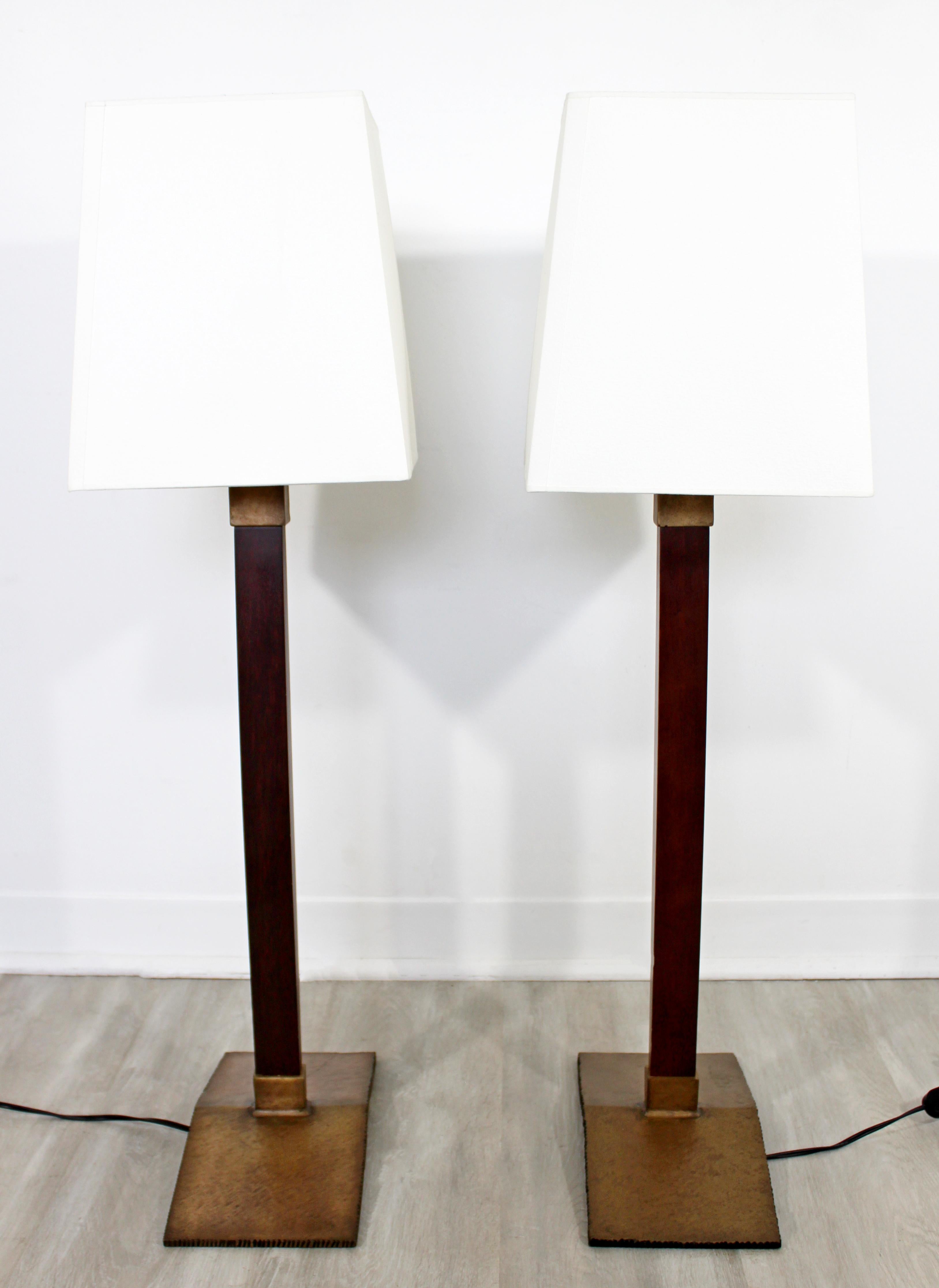 Contemporary Modernist Style Pair of Metal and Wood Table Lamps In Good Condition In Keego Harbor, MI