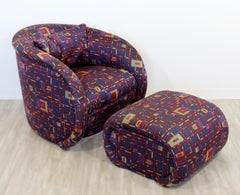 Contemporary Modernist Swivel Lounge Chair Ottoman by Preview, 1990s
