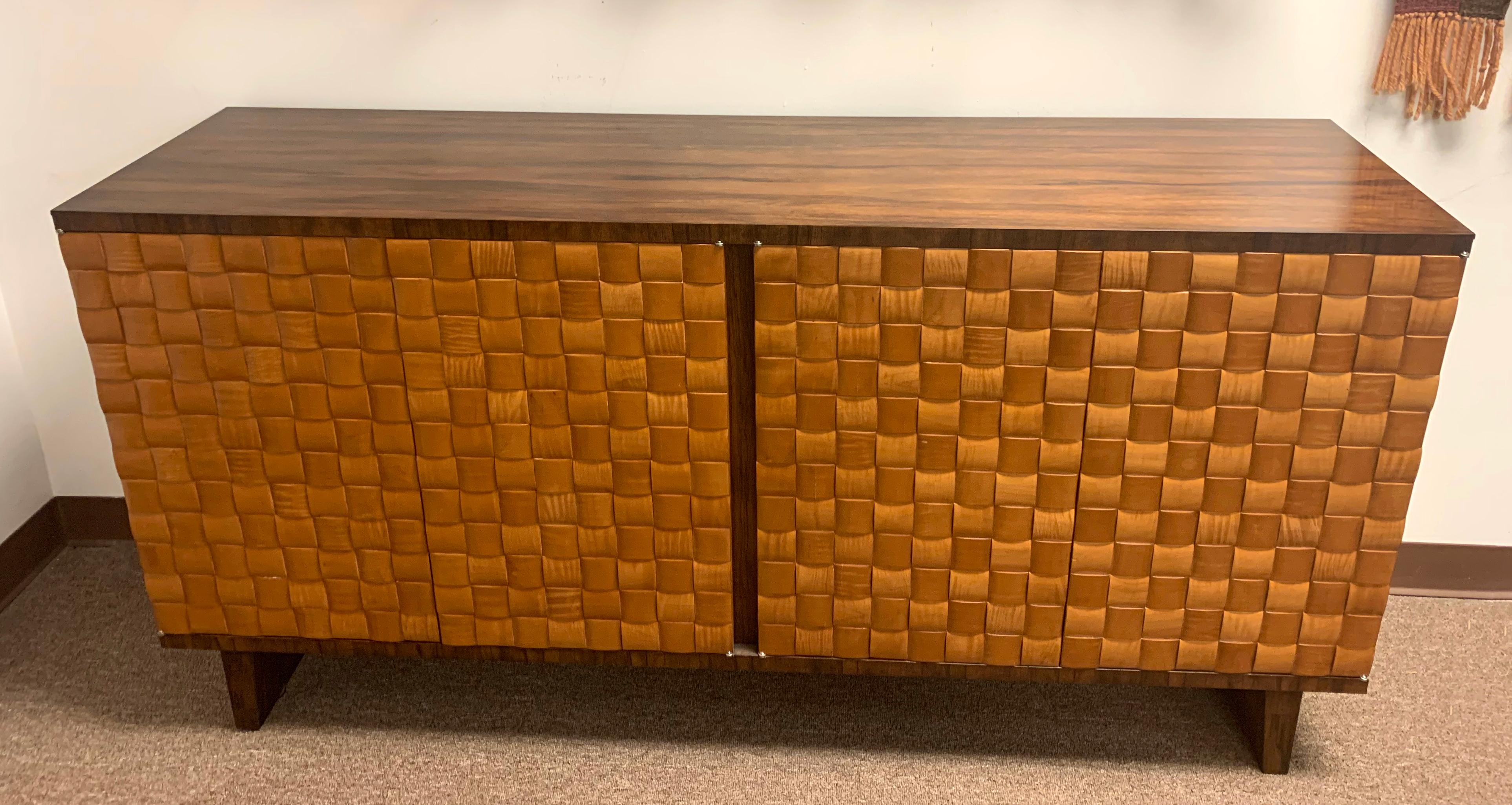 Contemporary Modernist Theodore Alexander Weave Front & Wood Credenza 2000s 8