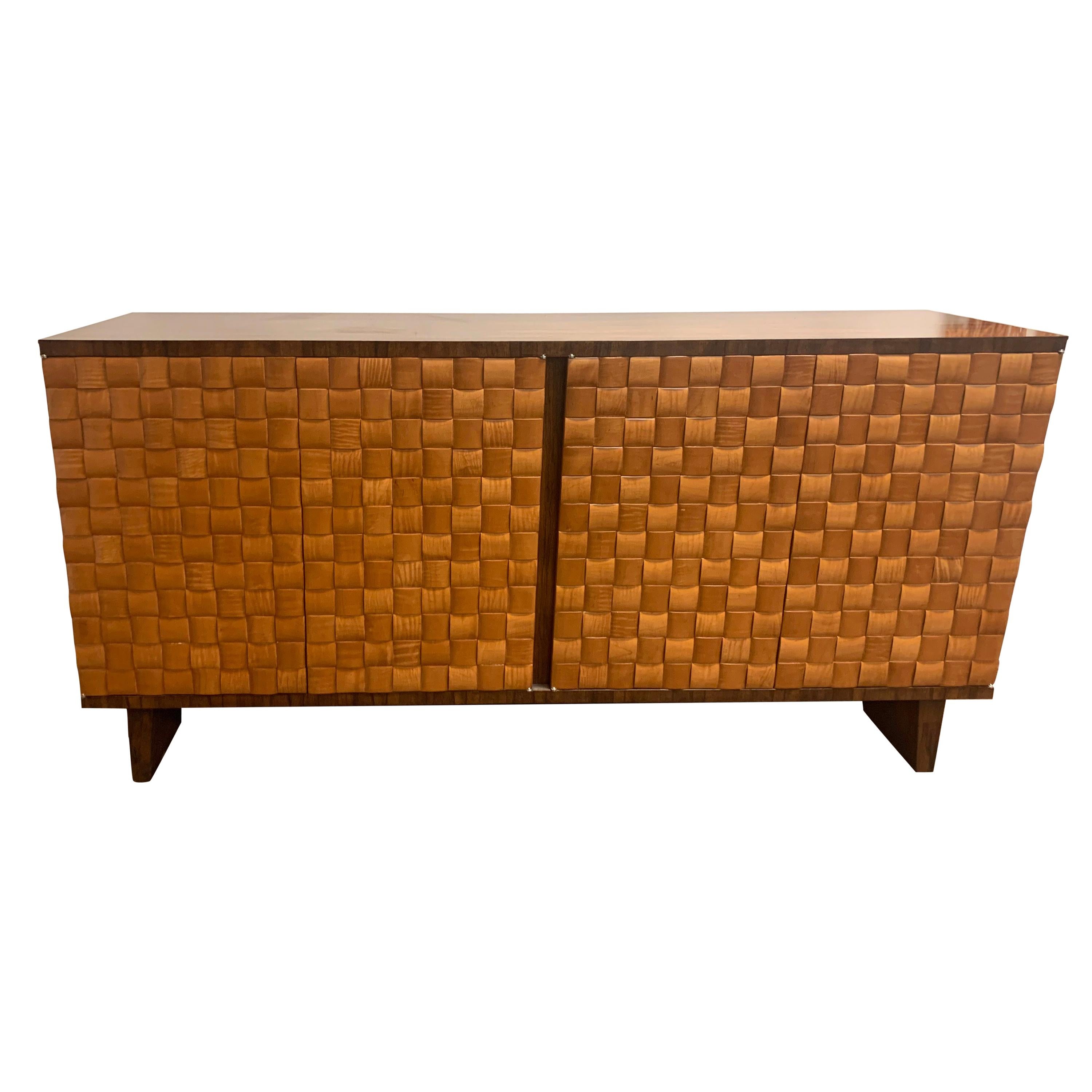 Contemporary Modernist Theodore Alexander Weave Front & Wood Credenza 2000s