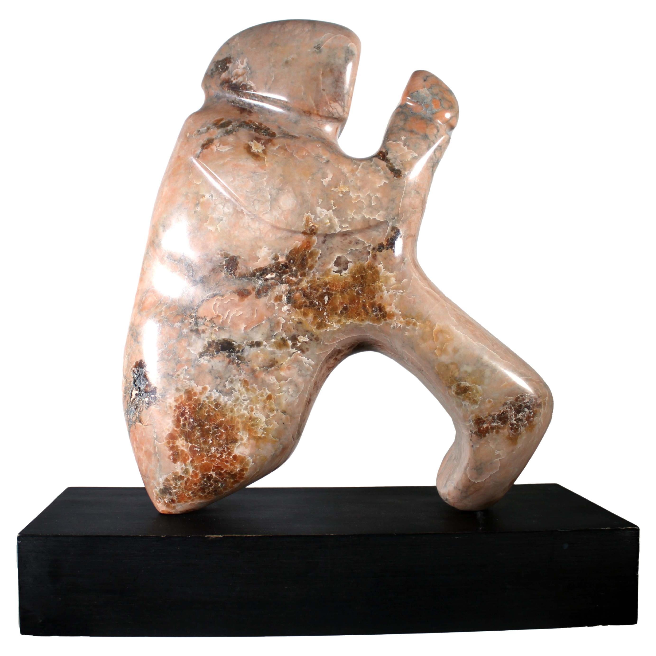 Contemporary Modernist Verona Pink Marble Biomorphic Abstract Sculpture on Base
