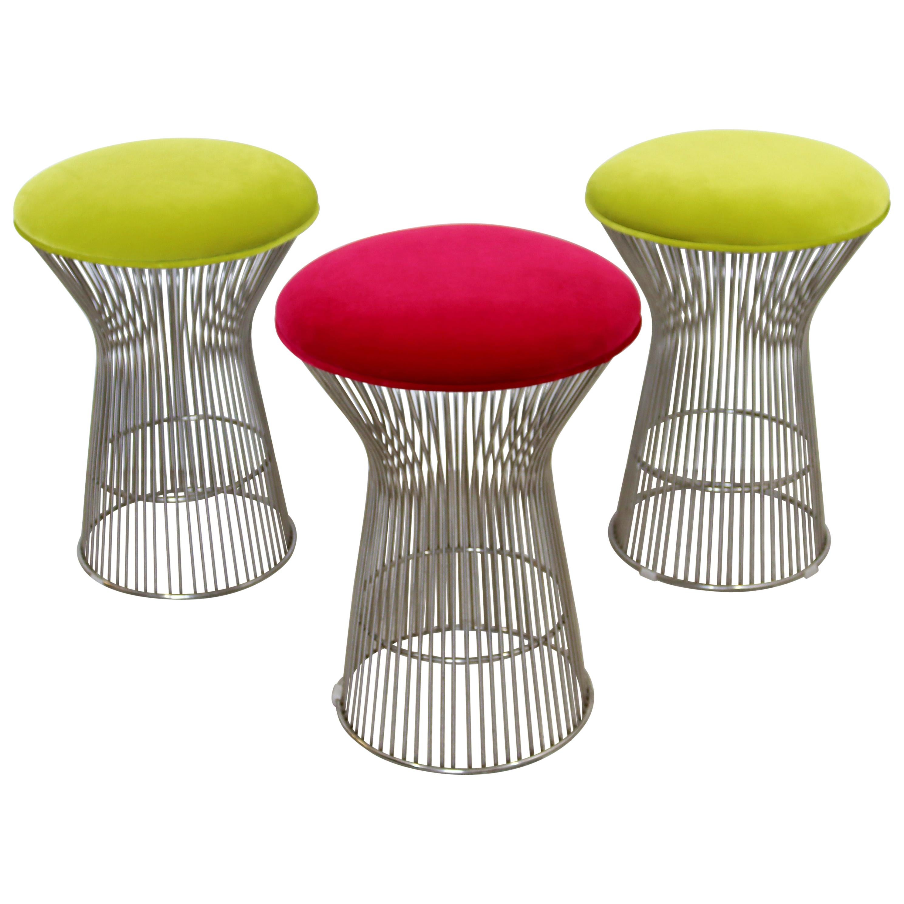 Contemporary Modernist Warren Platner Style Set of 3 Chrome Wire Stools Seats