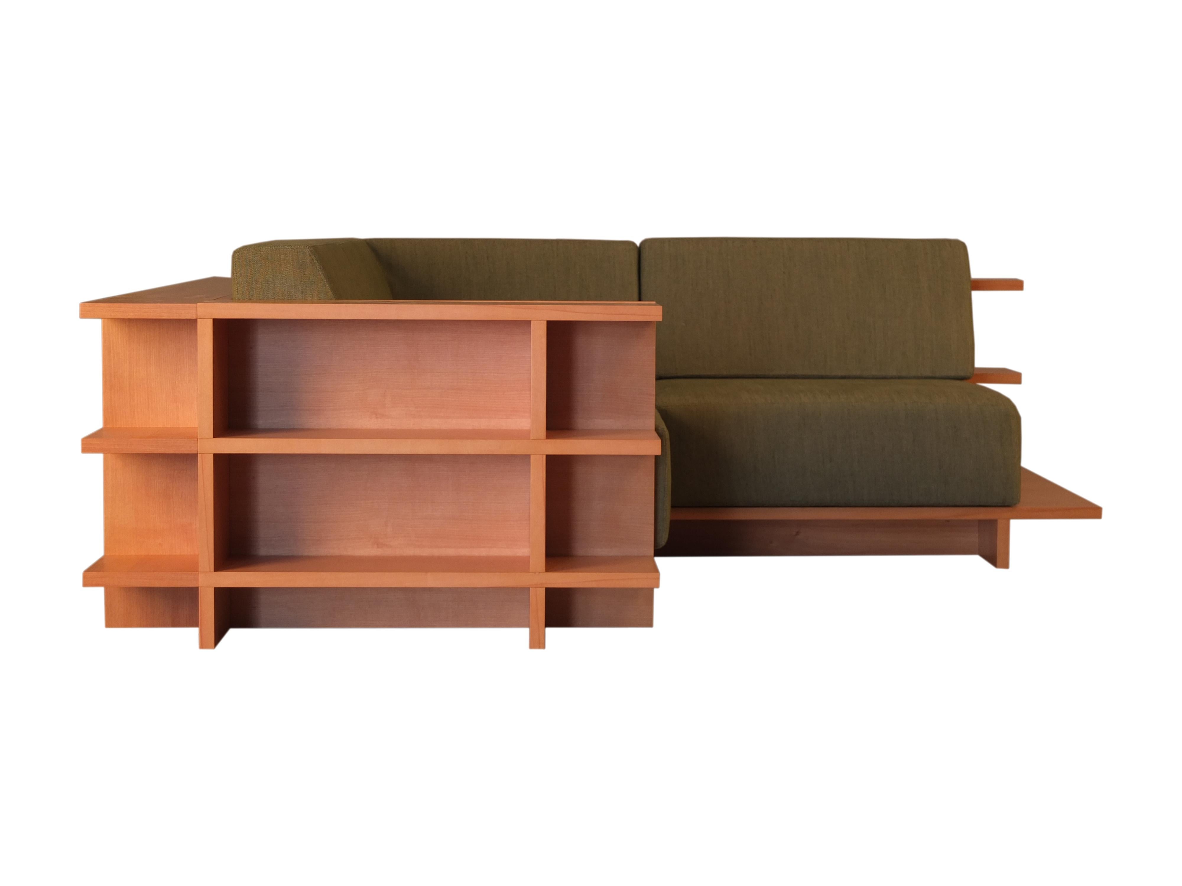 couch with bookshelf