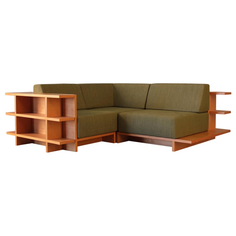 Contemporary Modular Sofa And Bookcase, Wooden Sofa Set With Removable Cushions