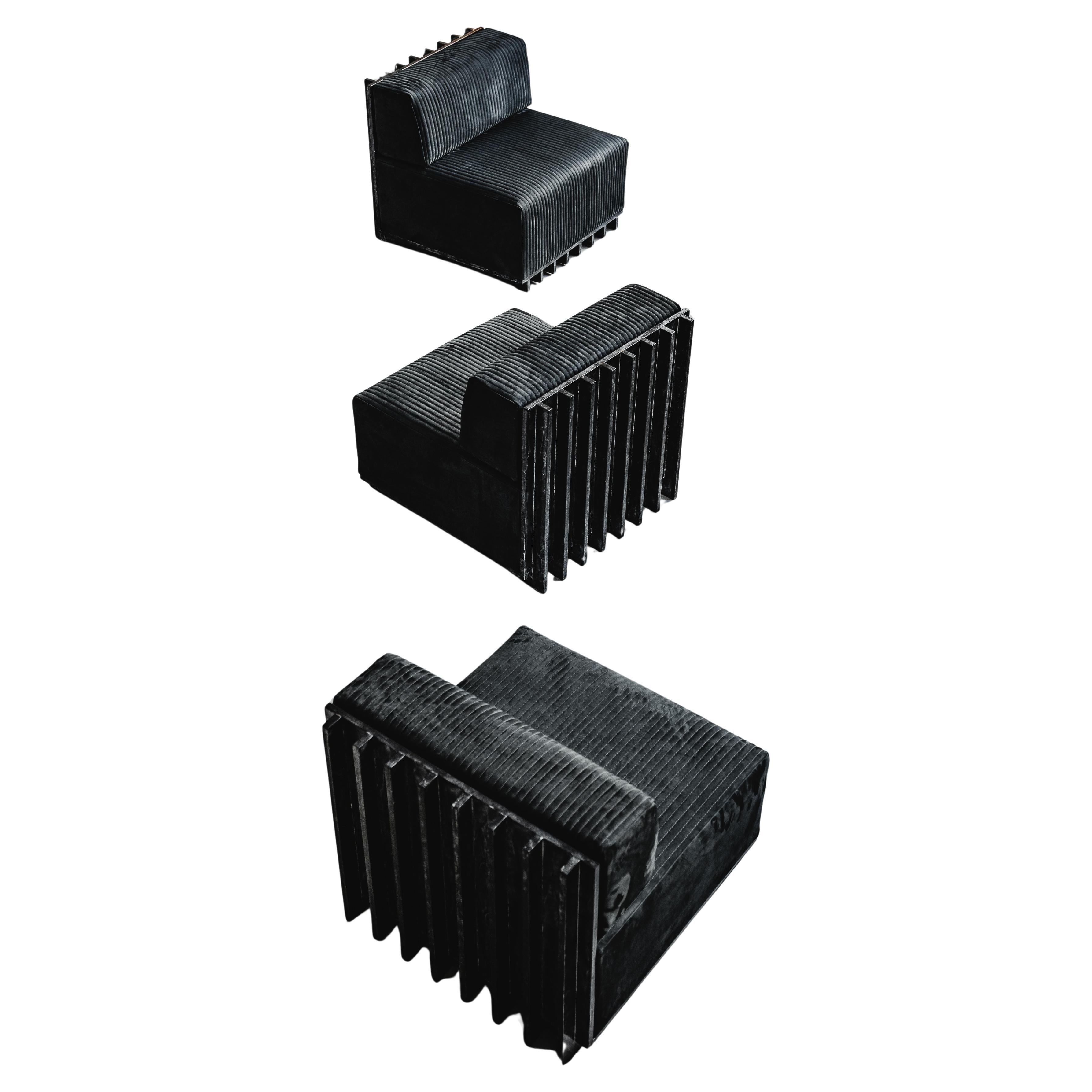 Contemporary modular Sofa & Armchairs LAmè system, brutalist furniture en venta