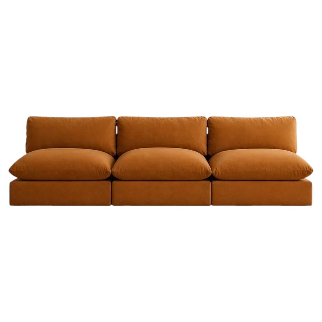 Contemporary Modular Sofa in Camel woven cotton Upholstery