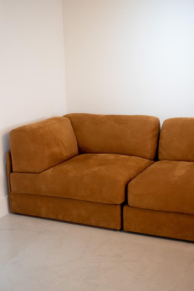 Contemporary Modular Sofa In Tan Suede