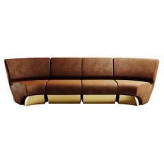 Contemporary Modular Sofa in Velvet Upholstery & Polished Brass Details