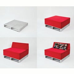 Contemporary Modular Sofa Indoor/Outdoor in Red Fabric on Aluminum Base