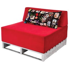 Contemporary Modular Sofa Indoor/Outdoor in Red Fabric on Aluminum Base