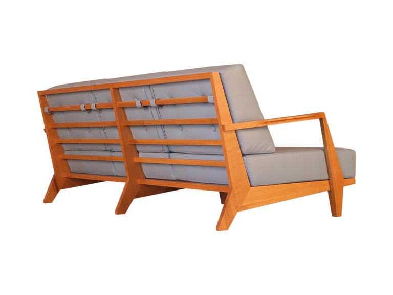 Contemporary Modular Sofa Made of Solid Cherry Wood with Removable Cushions For Sale at 1stdibs
