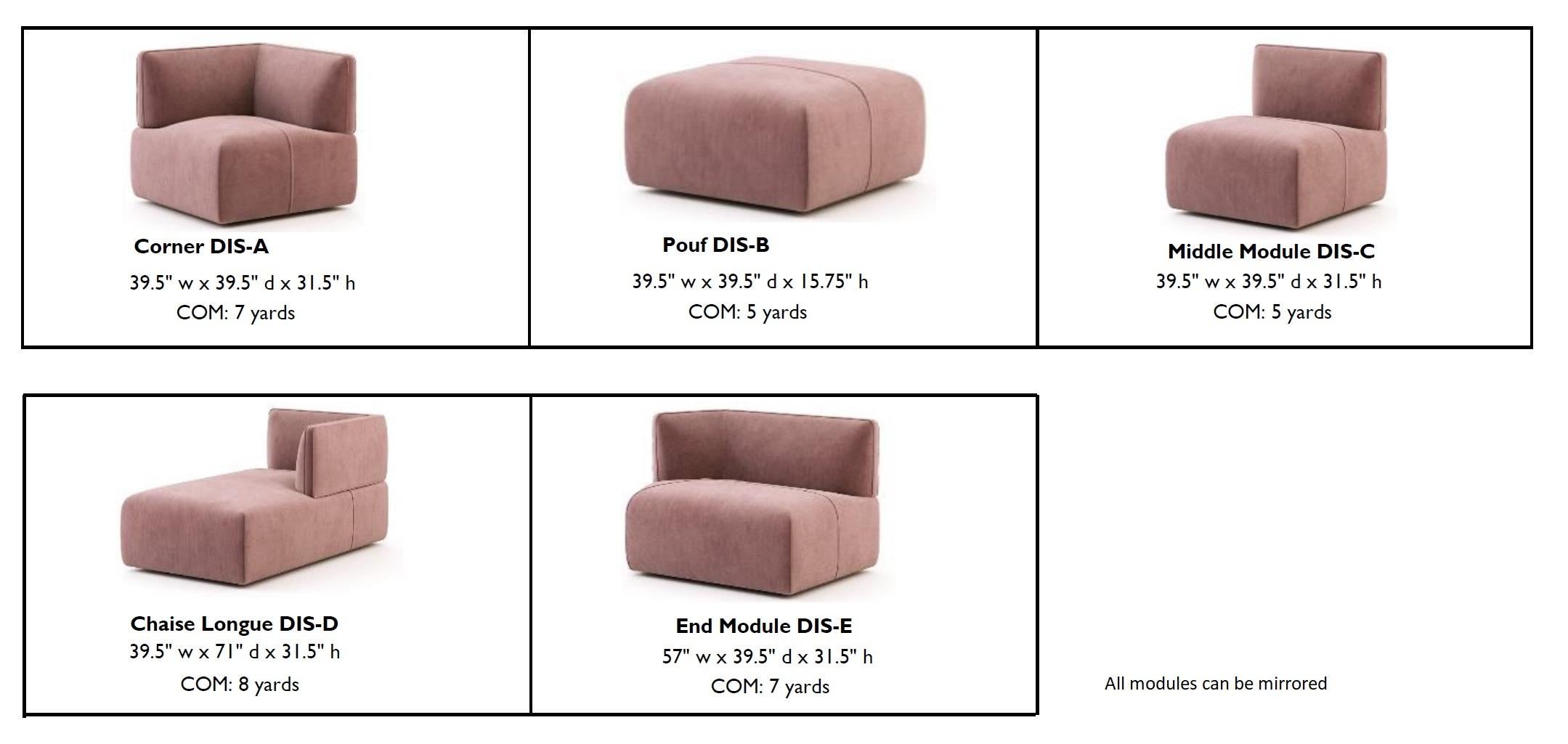 Modern Contemporary Modular Sofa Offered in Elephant Velvet For Sale