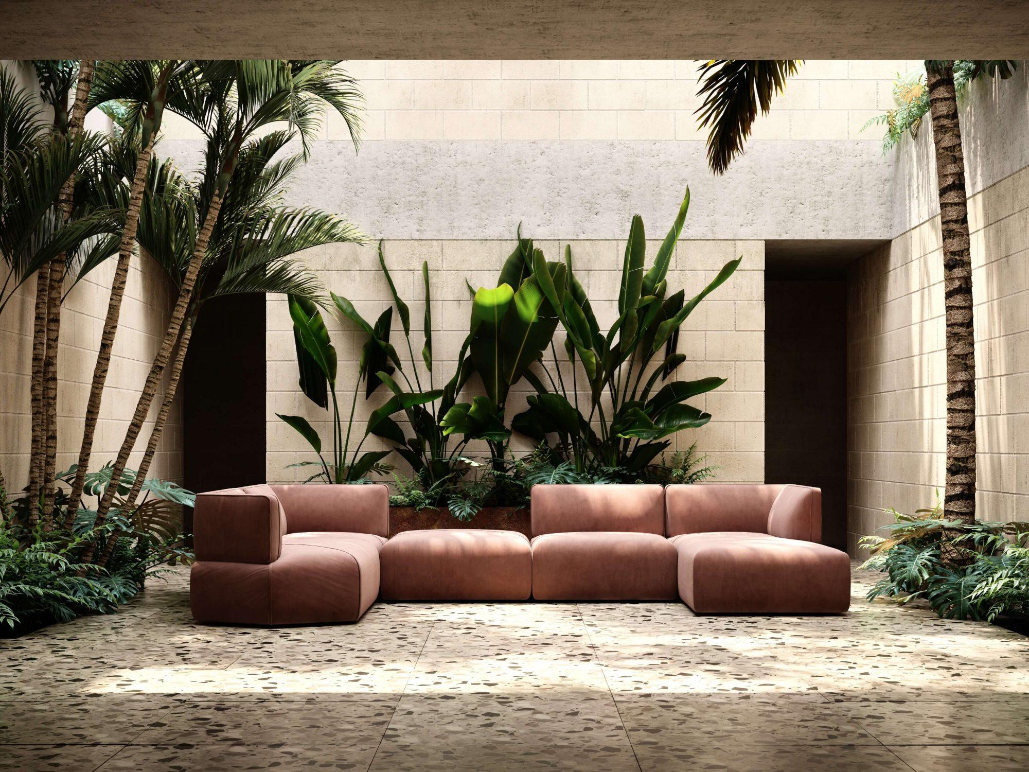 Contemporary Modular Sofa Offered in Elephant Velvet For Sale 1