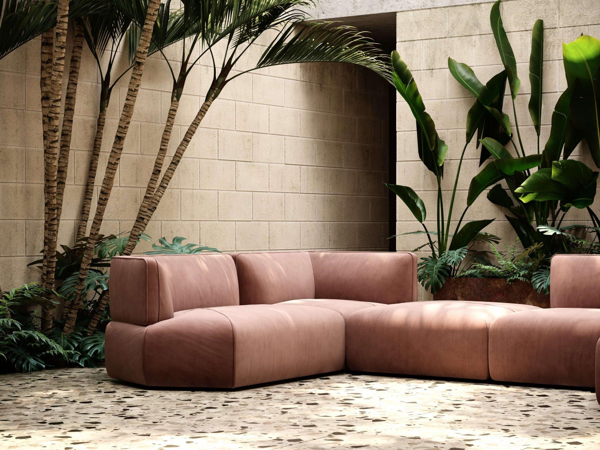 Contemporary Modular Sofa Offered in Elephant Velvet For Sale 2