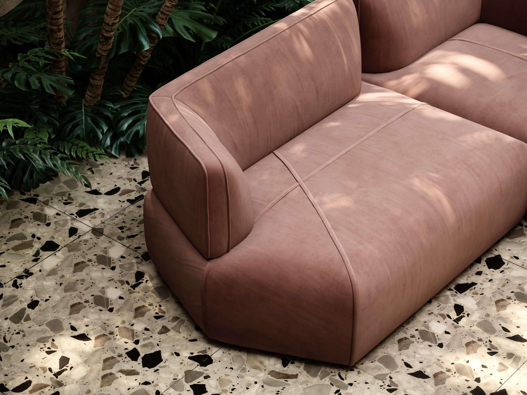 Contemporary Modular Sofa Offered in Elephant Velvet For Sale 3