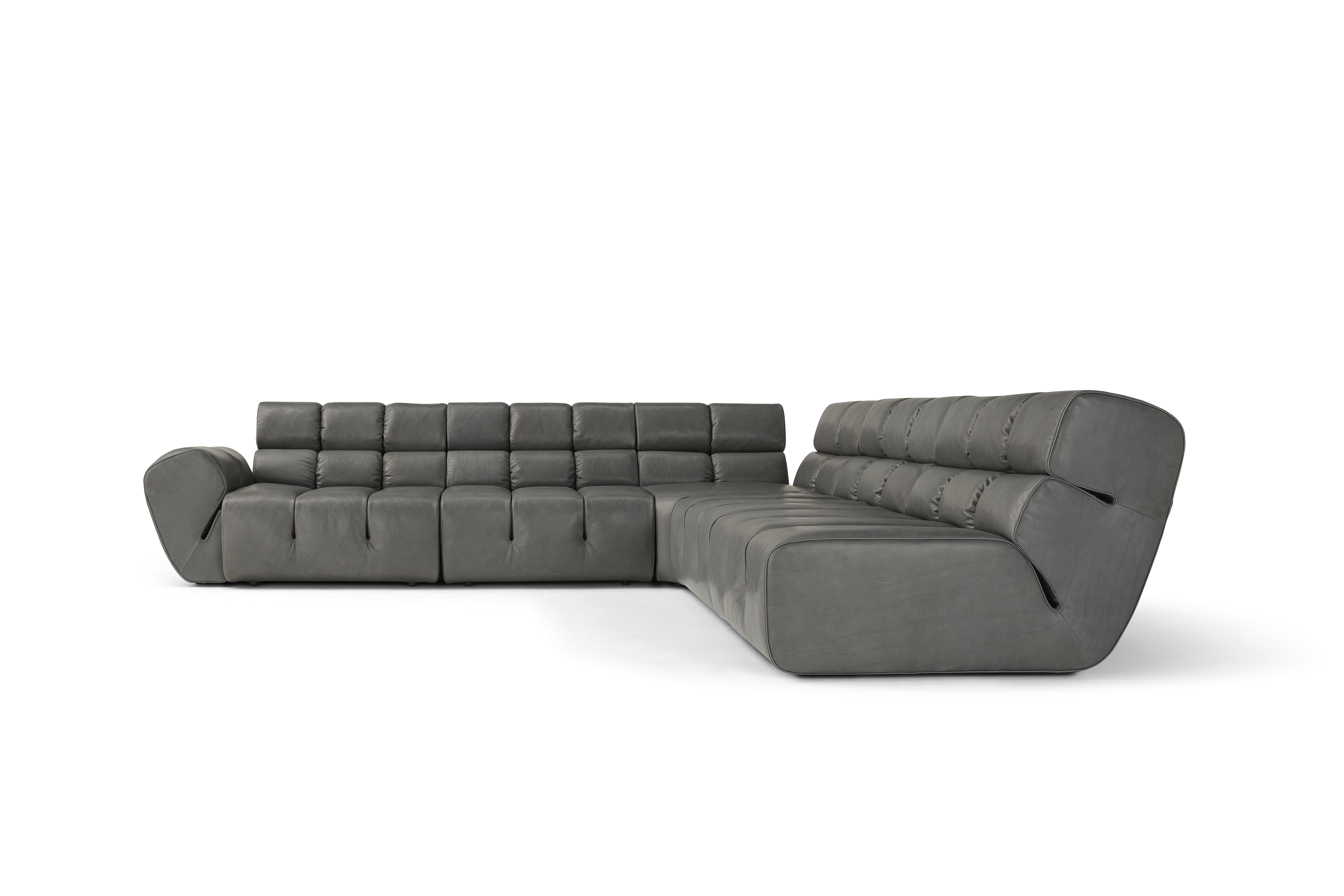 Contemporary Modular Sofa 'Palmo' by Amura Lab, Daino Leather 004 For Sale 4