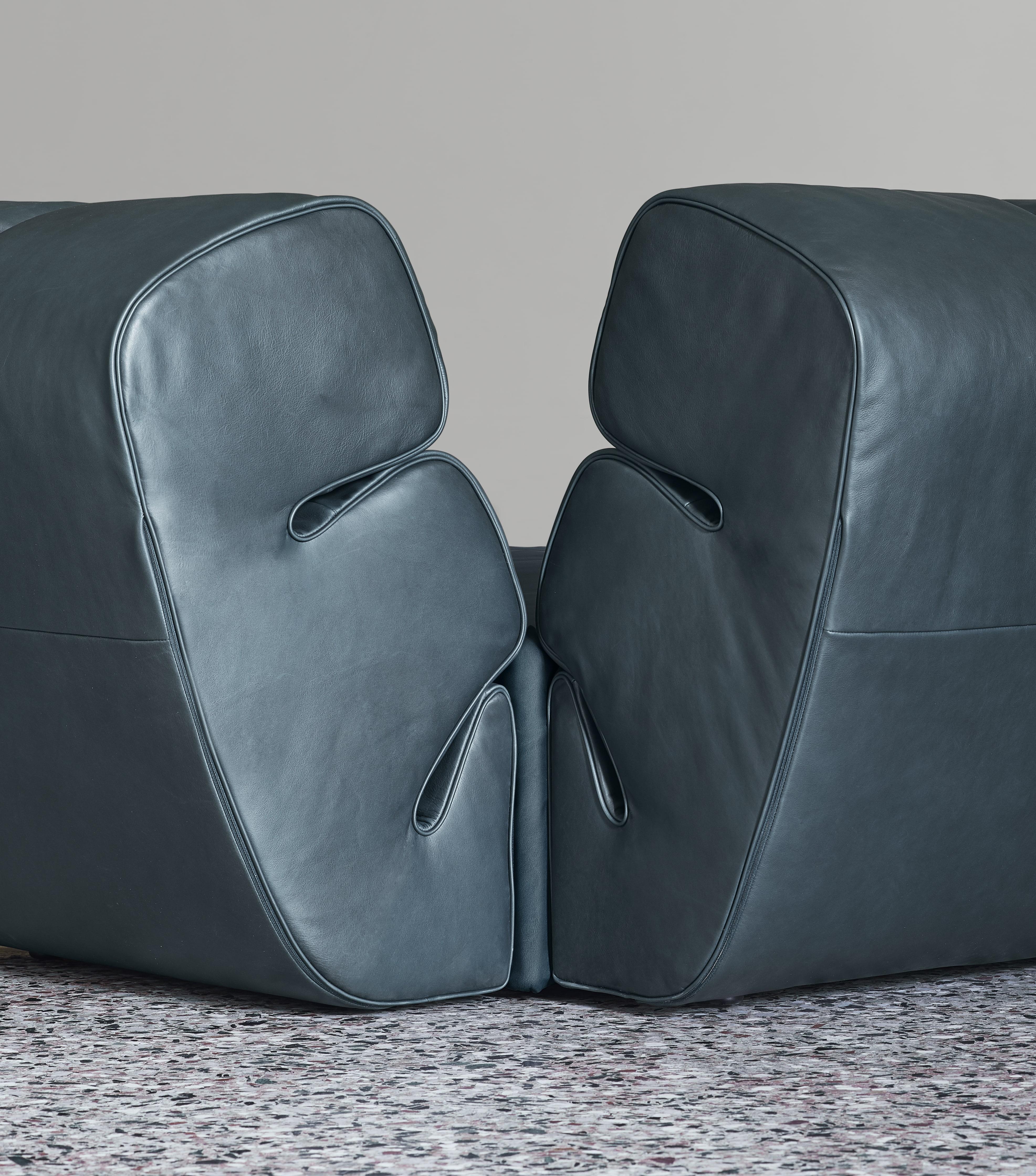 Italian Contemporary Modular Sofa 'Palmo' by Amura Lab, Daino Leather 004 For Sale