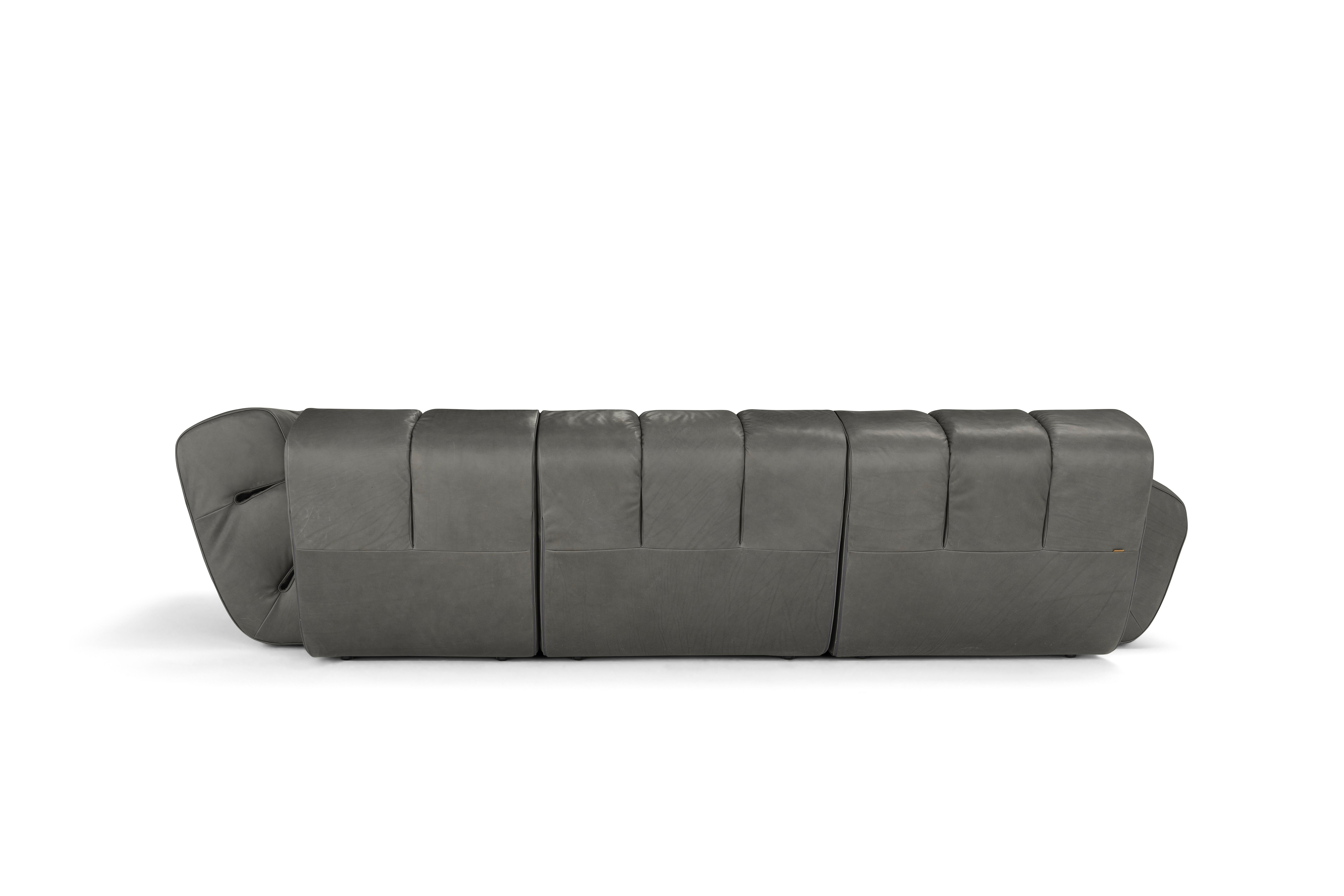 Contemporary Modular Sofa 'Palmo' by Amura Lab, Daino Leather 004 For Sale 2
