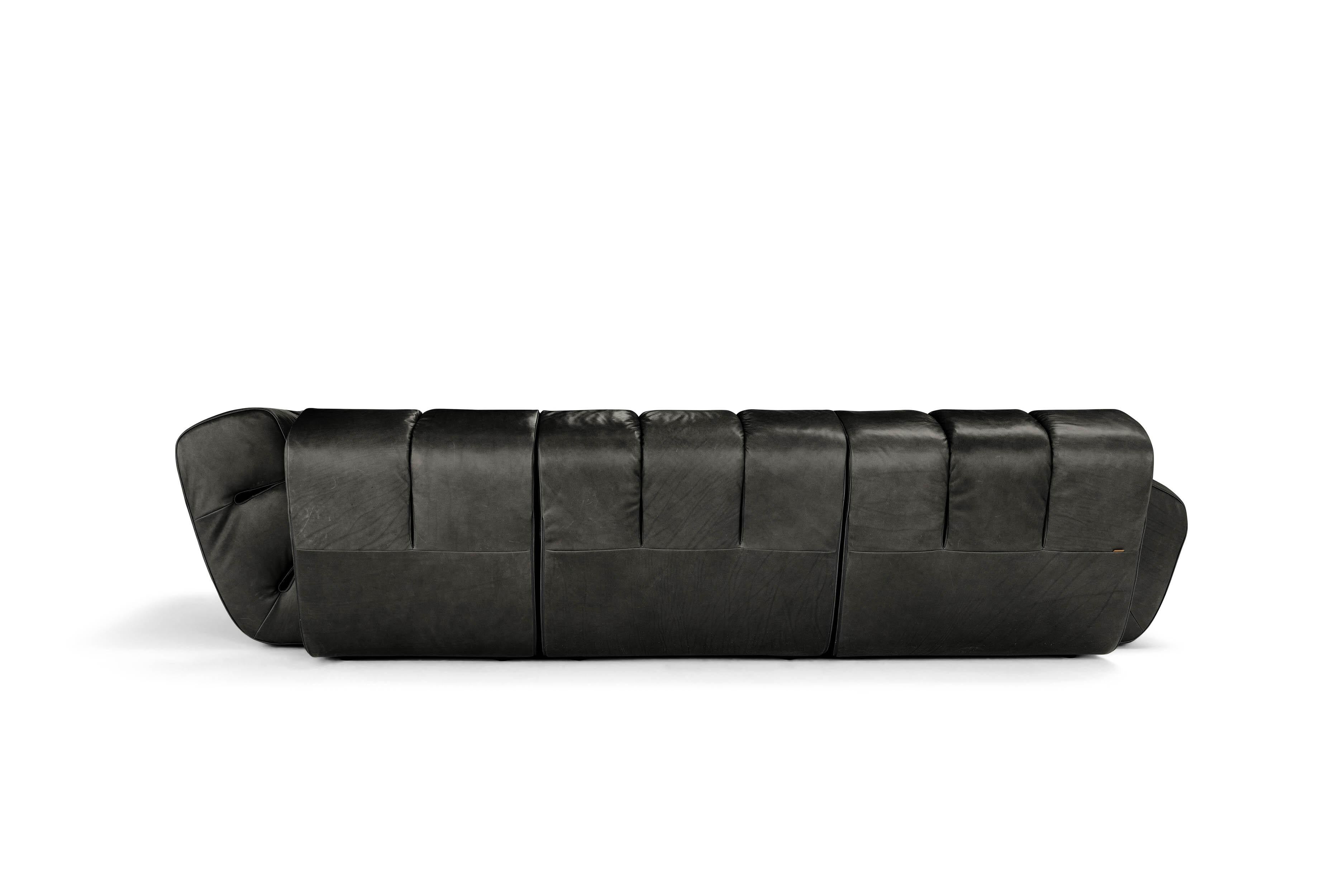 Contemporary Modular Sofa 'Palmo' by Amura Lab, Leather Stone Wash 263 For Sale 12