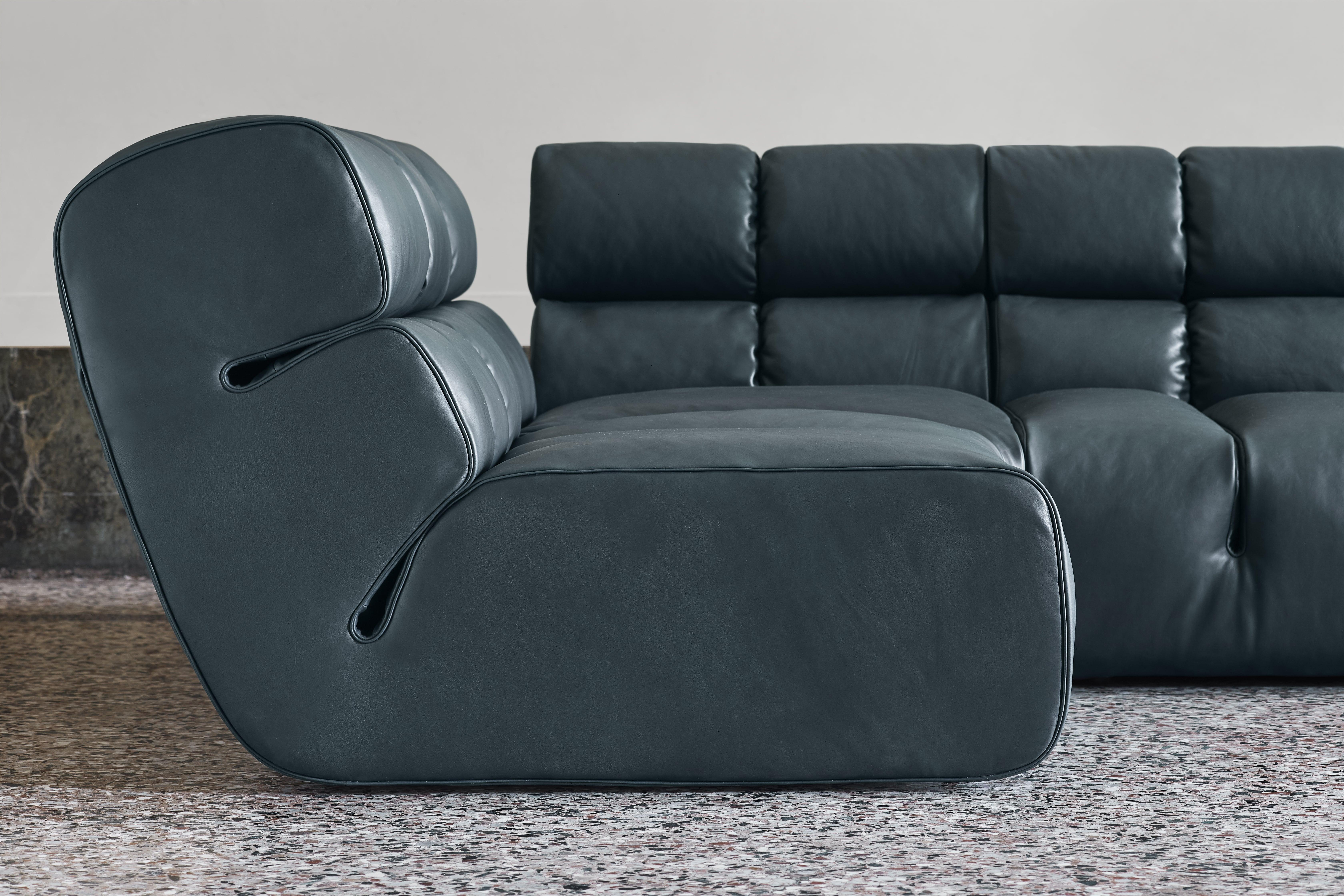 Contemporary Modular Sofa 'Palmo' by Amura Lab, Leather Stone Wash 263 For Sale 4