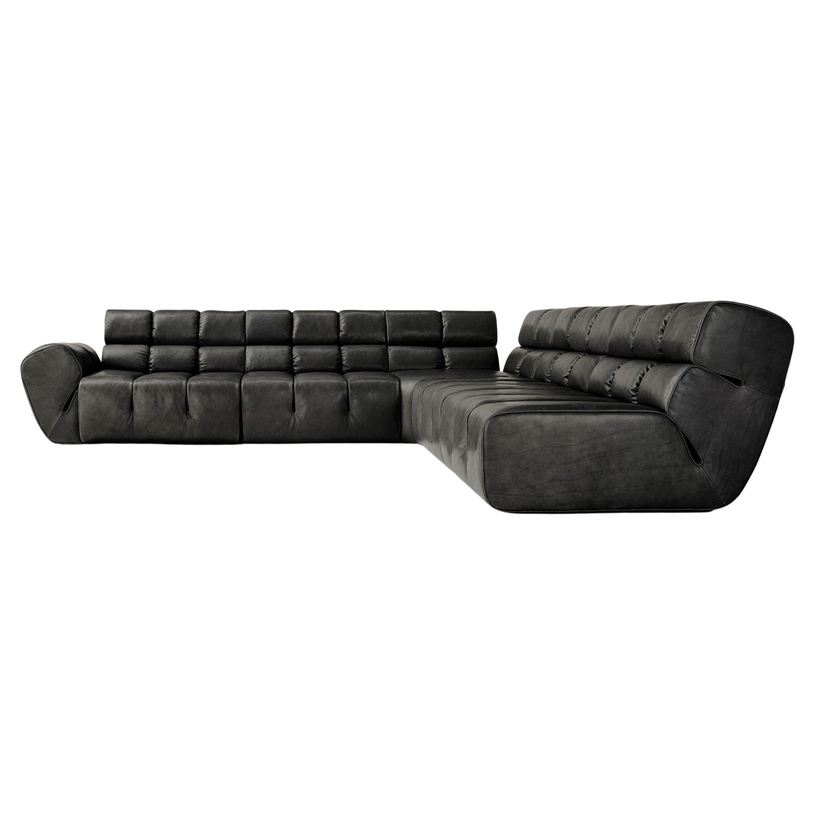Contemporary Modular Sofa 'Palmo' by Amura Lab, Leather Stone Wash 263 For Sale