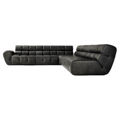 Contemporary Modular Sofa 'Palmo' by Amura Lab, Leather Stone Wash 263