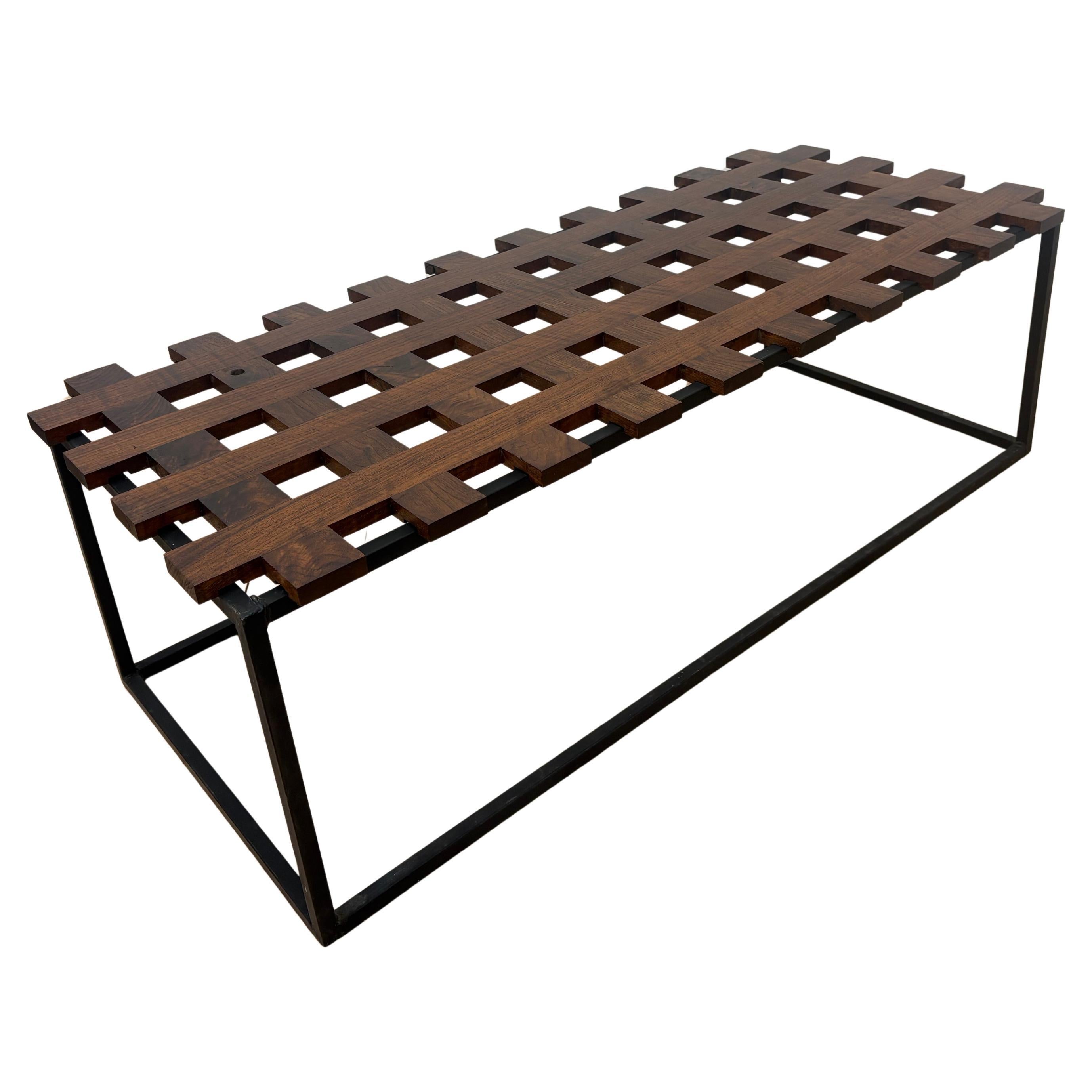 Mesa de centro modular contemporánea de nogal y acero en venta