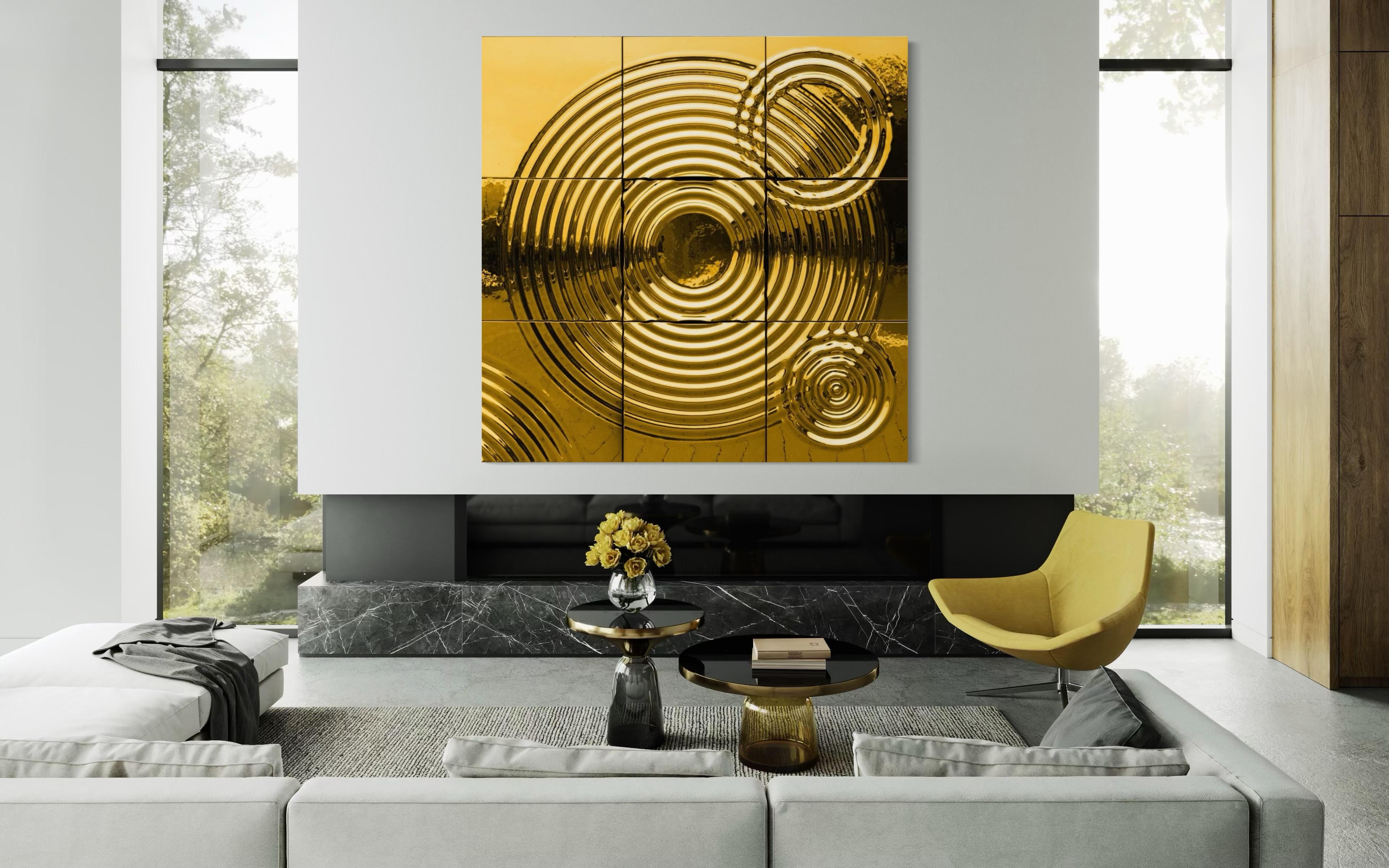 Zeitgenössische Module Interferenz Wand Komposition x9 Gold (Moderne) im Angebot