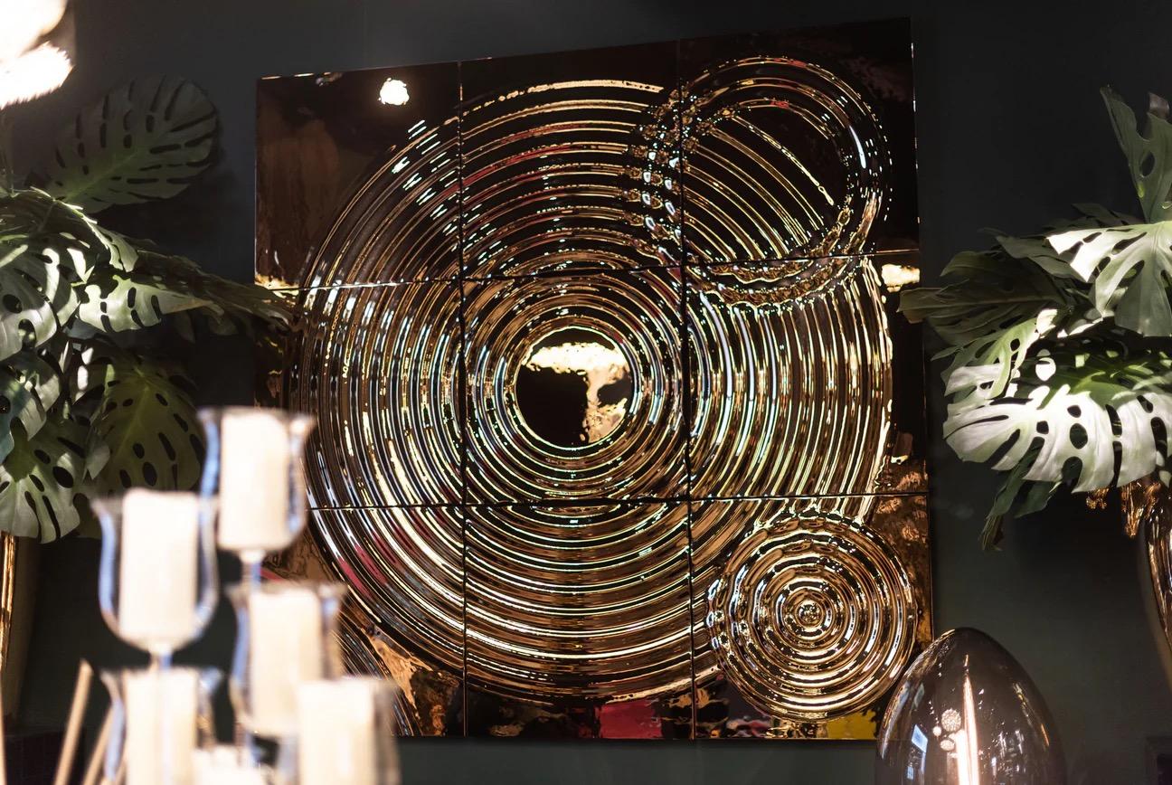 Zeitgenössische Module Interferenz Wand Komposition x9 Gold (Handgefertigt) im Angebot