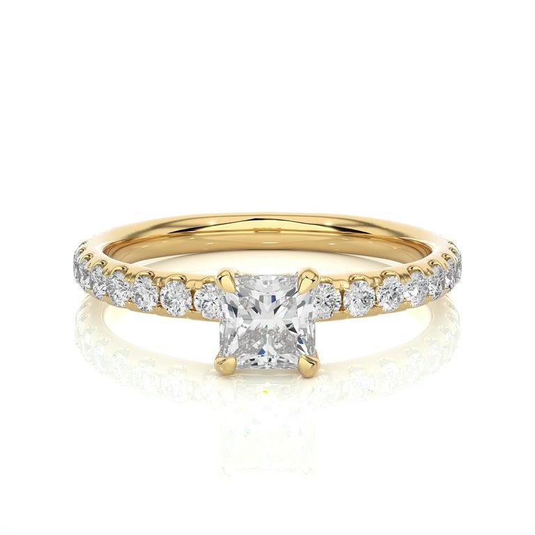 For Sale:  Contemporary Moissanite Engagement Ring in Yellow Gold Plated Sterling Silver 8