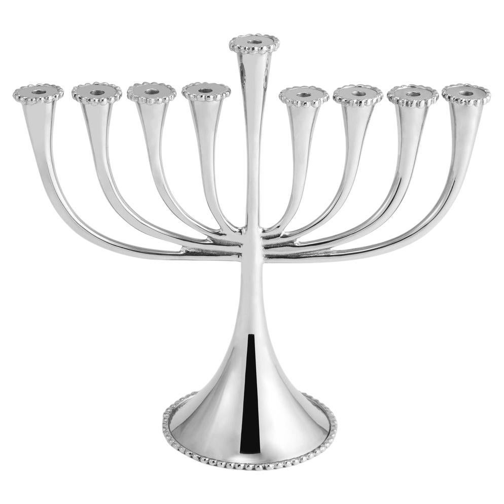Contemporary Molten Silver Cast Metal Hanukkah Menorah