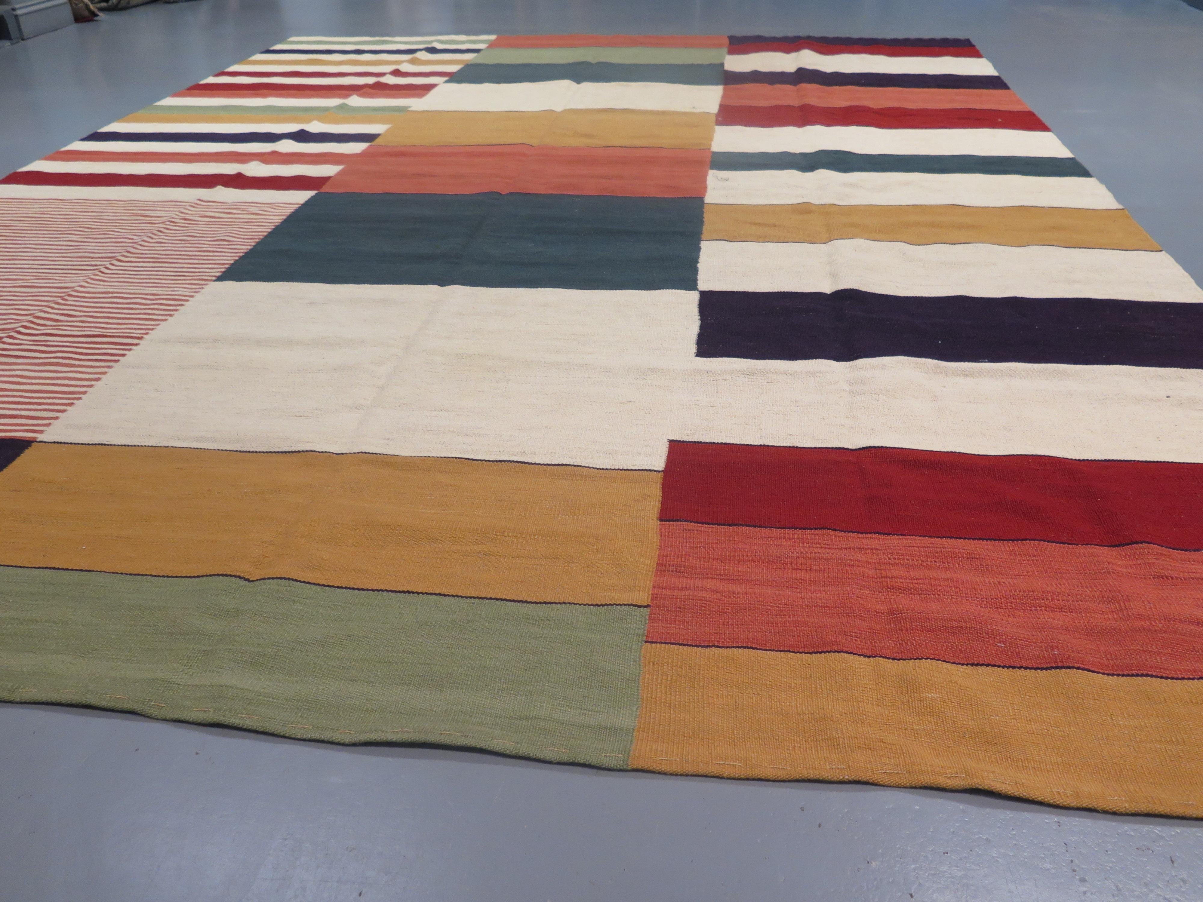 Vegetable Dyed Contemporary Mondrian-Style Kilim For Sale