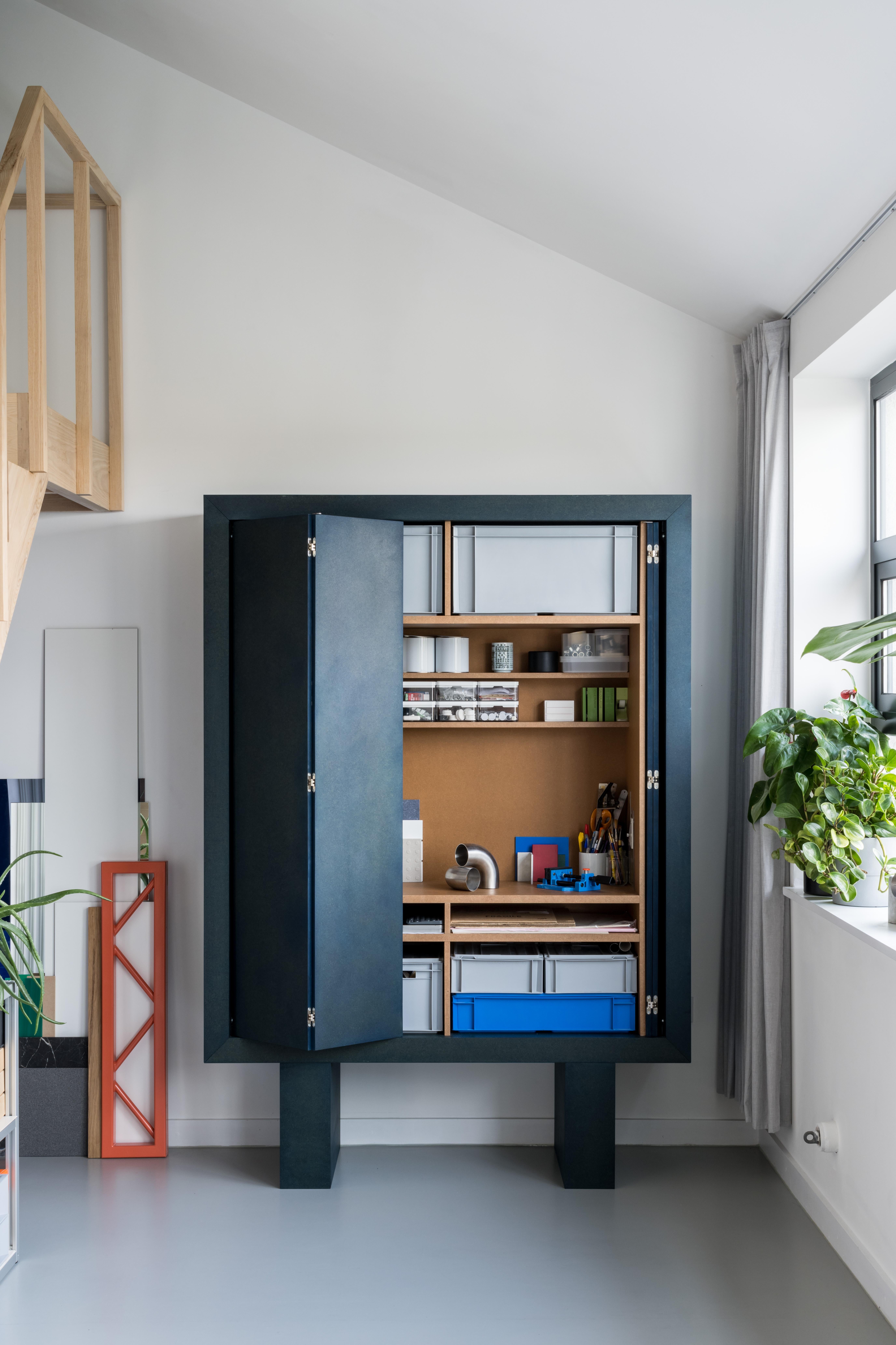 Brutalist Contemporary 'Monolithic' Storage Cabinet Unit, Paris Blue Dyed MDF For Sale