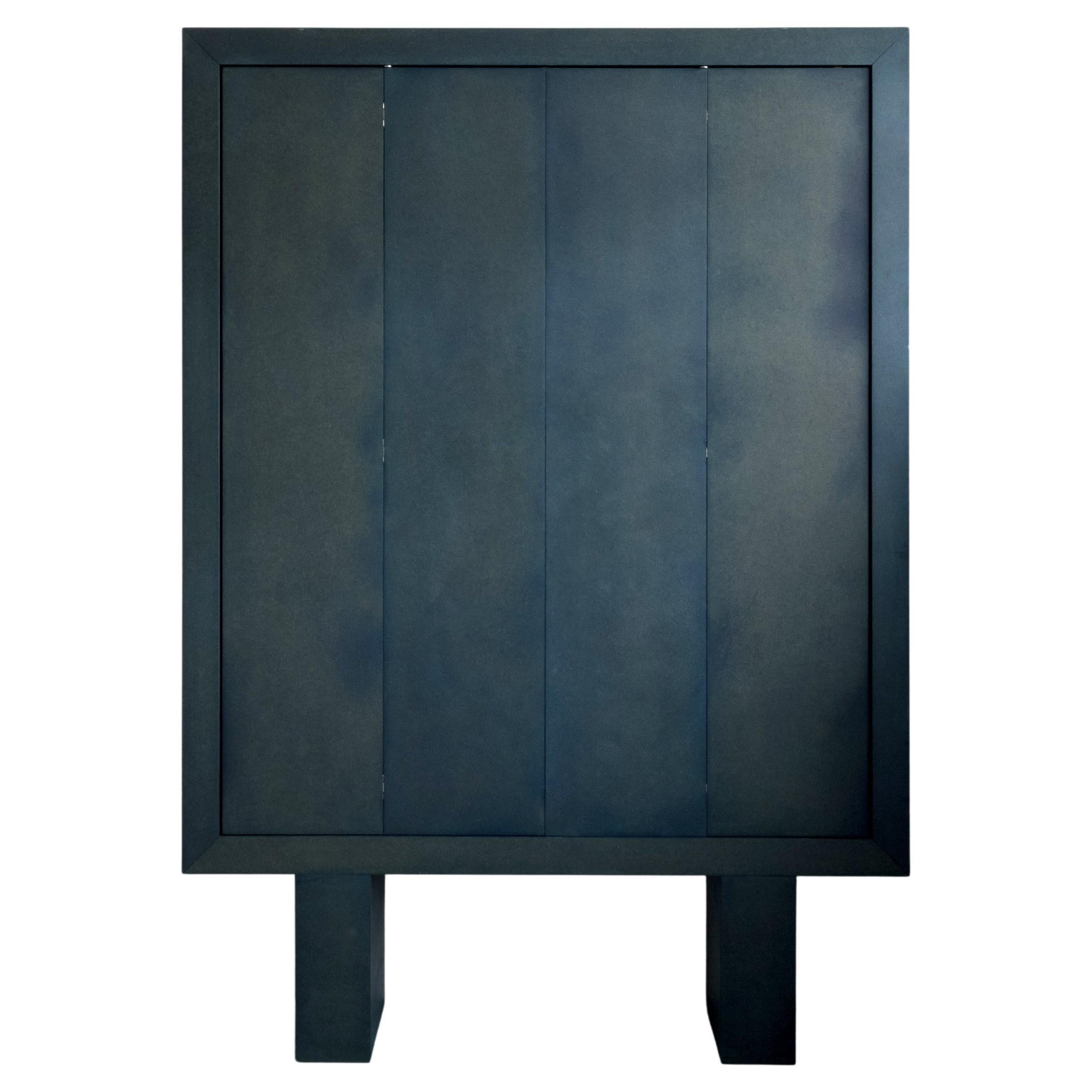 Contemporary 'Monolithic' Storage Cabinet Unit, Paris Blue Dyed MDF
